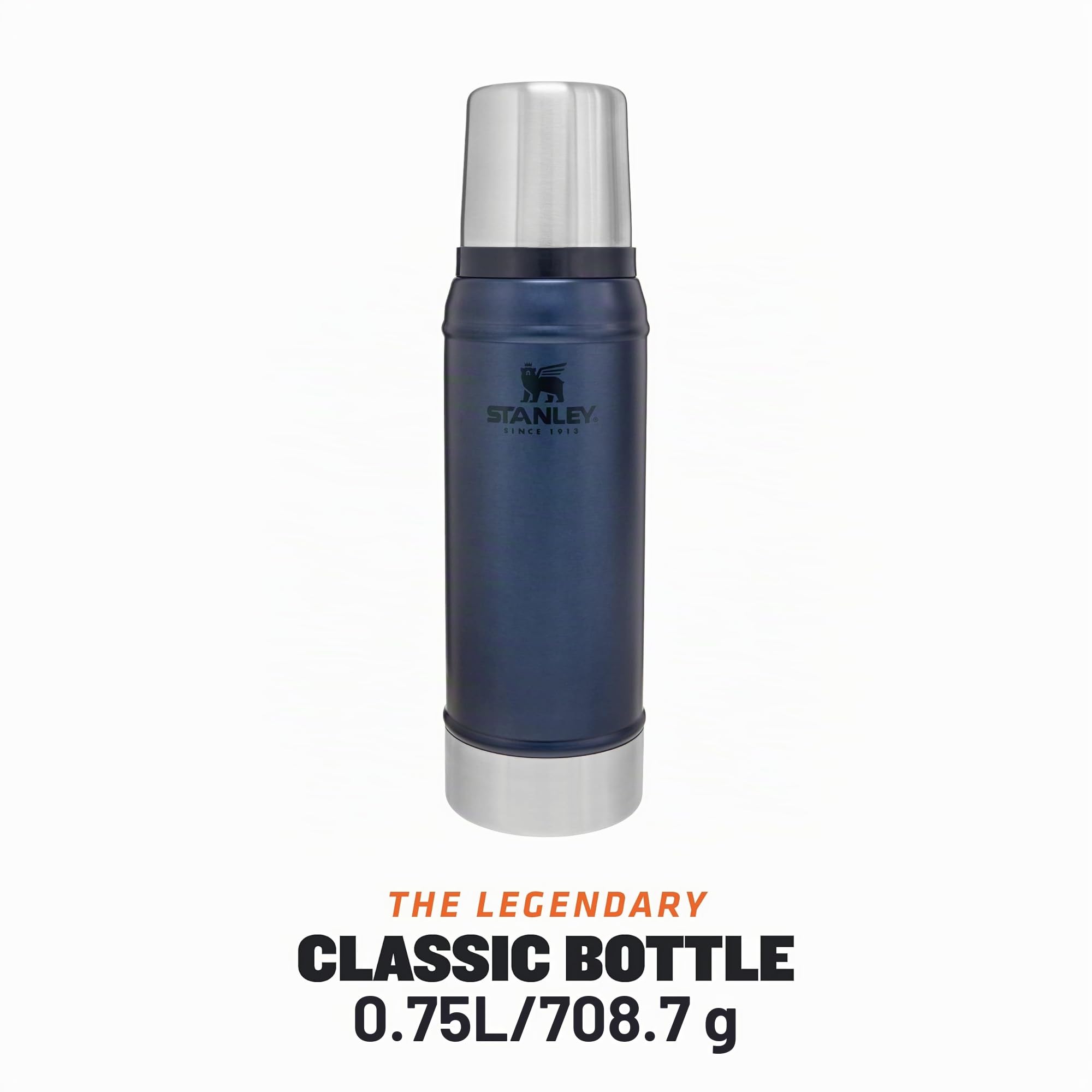Stanley Classic Legendary Thermos 0.75L - Mantiene La Temperatura 20 Ore (Caldo/Freddo) - Borraccia Termica 750 ml - Senza BPA - Acciaio Inox - Termos - Nightfall