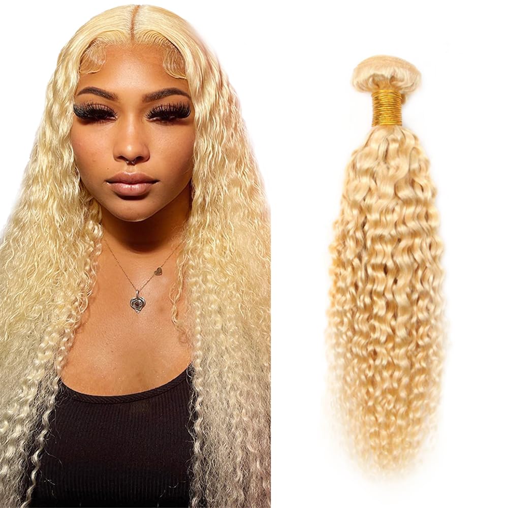 Zeslaerr Human Hair Extension #613 Bleach Blonde Color Water Wave Remy Sew in High Density Brazllian Virgin Human Hair Bundles For Woman 1 Bundle 100g 26 Inch