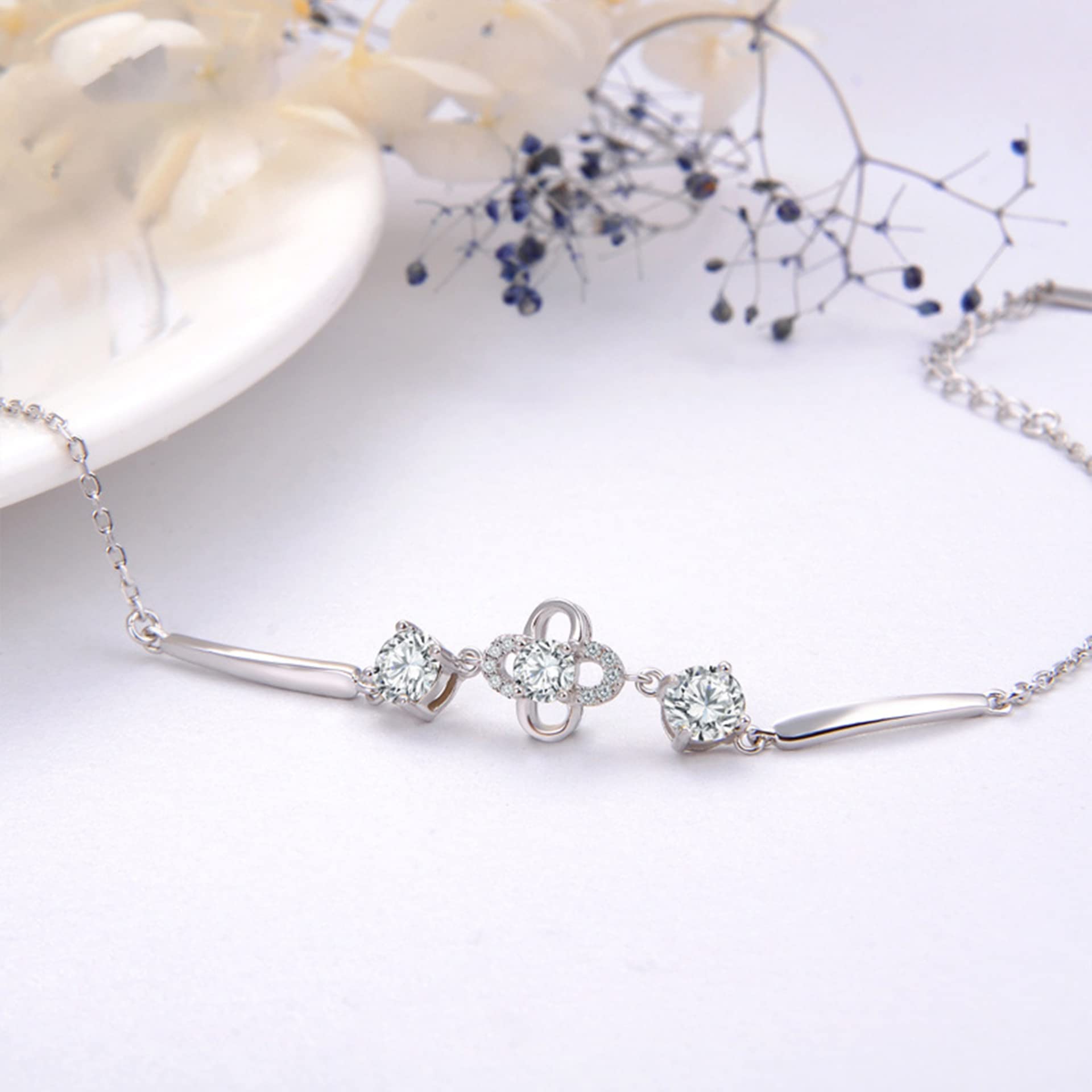 Frauen Mädchen Armband 925, einfache, Aber Elegante, glückliche Vier-Blatt-Klee-Armreifen, einstellbare Handverbindung, Kettenerweiterung