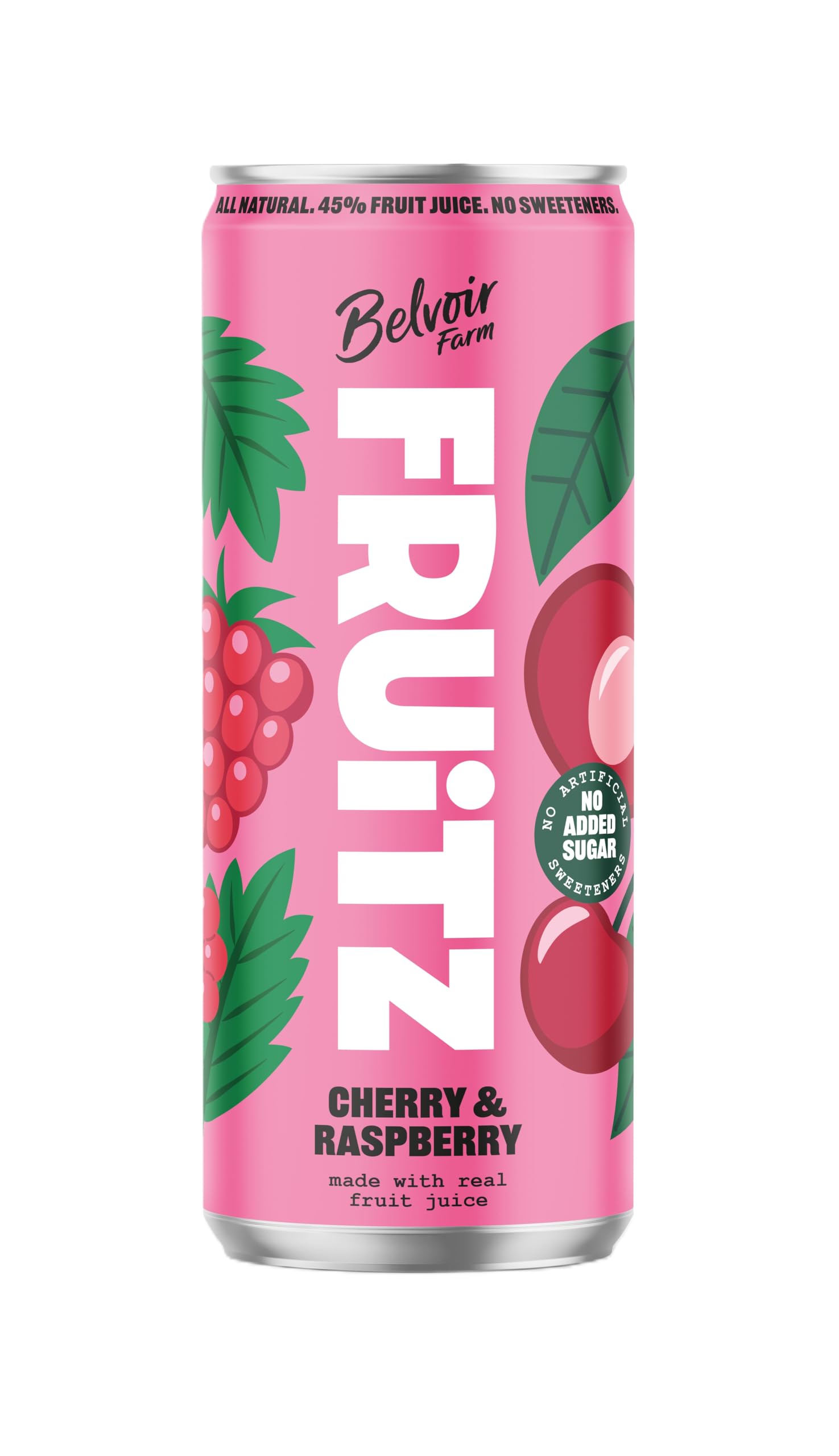 Belvoir Farm FRUiTZ CHERRY & RASPBERRY, 100% Natural Ingredients, Real fruit juices, Nothing Artificial, No Added Sugar, No Sweeteners, Suitable for Vegetarians & Vegans, 24x330ml