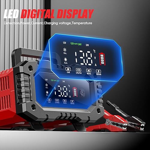 Miniatura 5 de Cargador de Batería de Automóvil 20 Amperios, 12V 24V LiFePO4 Ácido de Plomo Mantenedor de Batería Inteligente Automático, Cargador de Goteo
