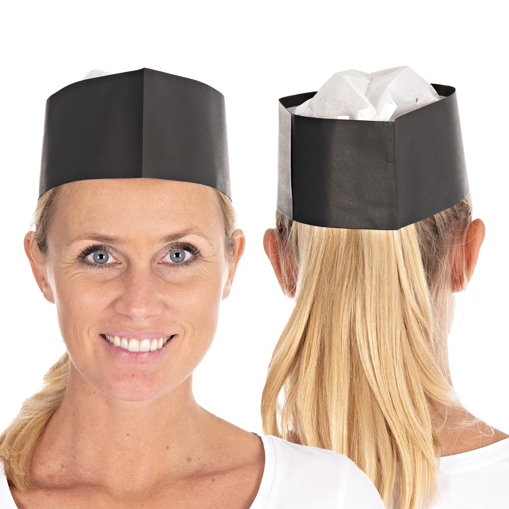 FRANZ MENSCH 500 Stück Hygostar Schiffchen Service Black | Papier geprägt, schwarz, Einheitsgröße, L: 28cm, B: 8cm, Karton, Schiffchen Service, Kopfbedeckung, Einweg-Schiffchen