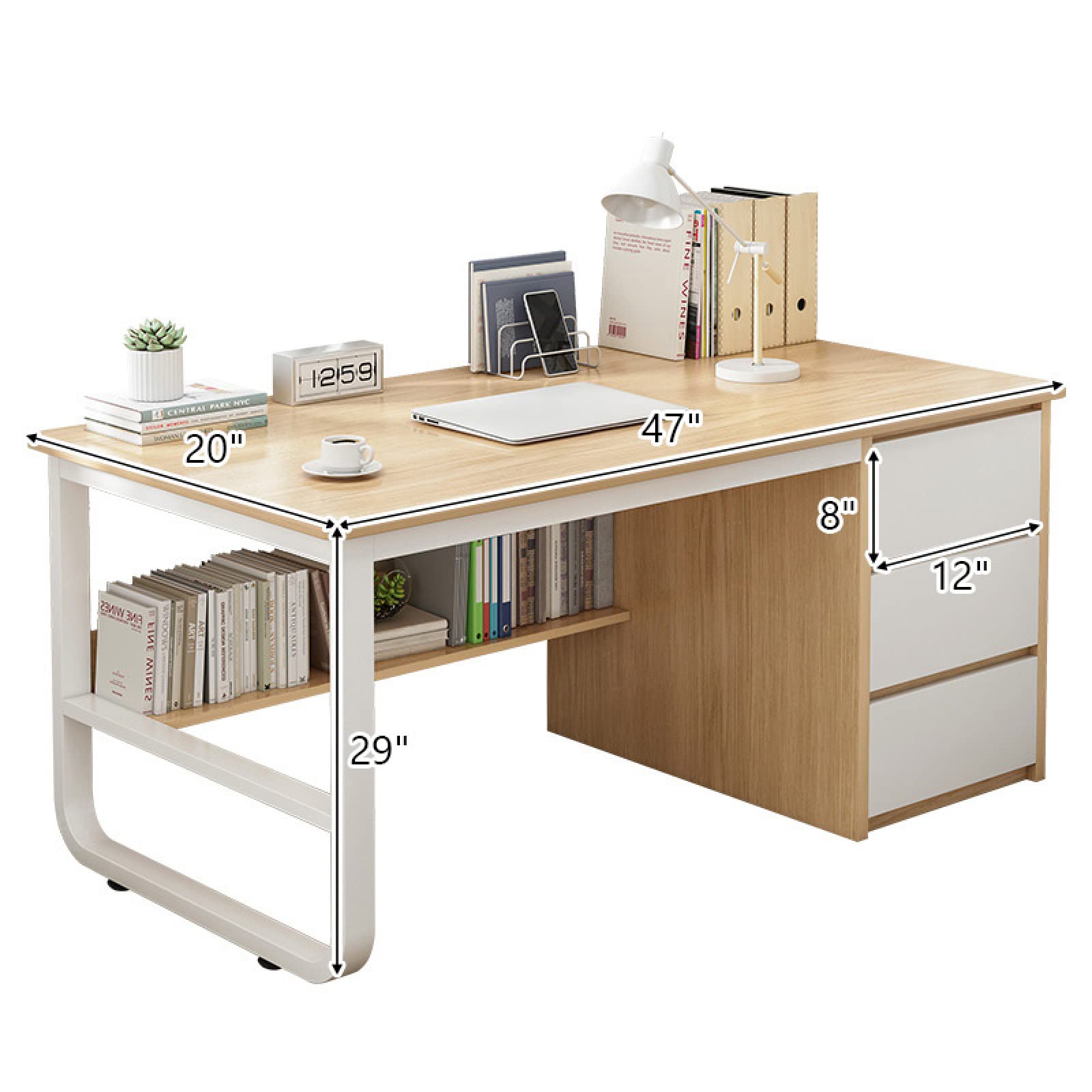 Scrivania per Computer con vani portaoggetti e 3 cassetti, Design Moderno e Semplice, Ideale per Ufficio Domestico (120 cm, Noce Nero)