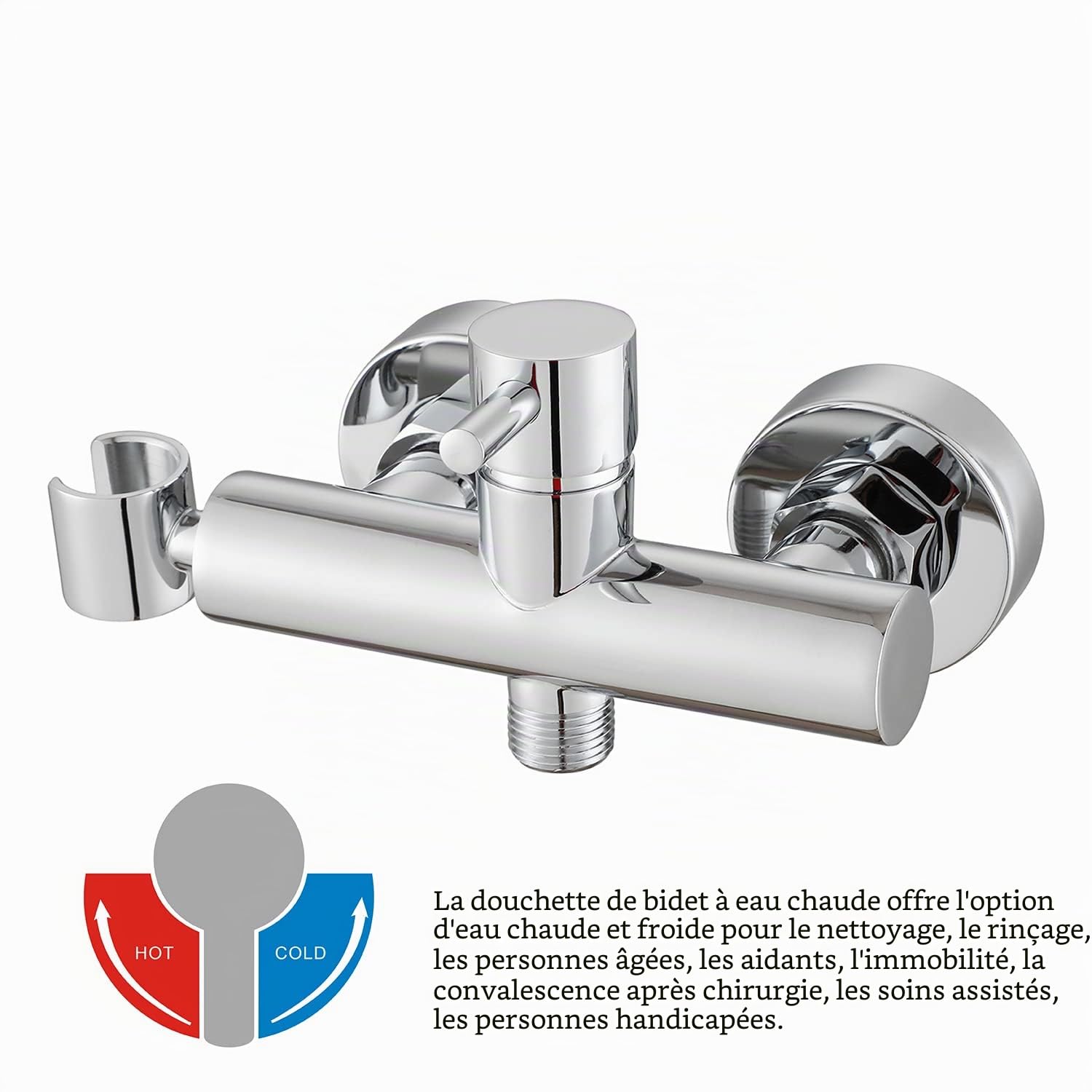 Ensemble douchette pour bidet musulman Shattaf avec mélangeur chaud et froid - kit en laiton chromé à montage mural