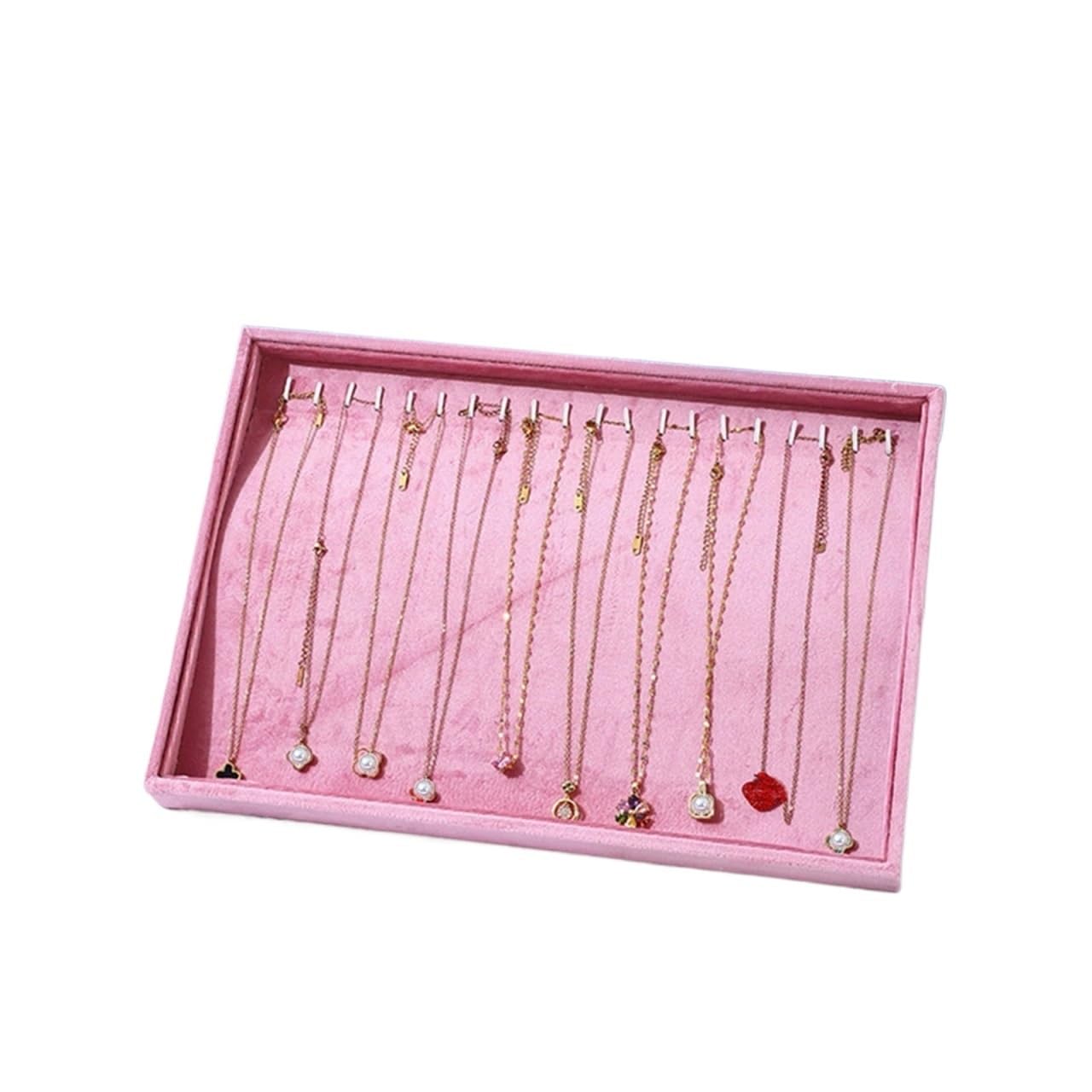 YGMNQAL Velvet Jewelry Tray Elegant Pink Velvet Jewelry Organizer Ring Display Tray Earrings Necklace Bracelet Watches Storage Trays Counter Showcase Props