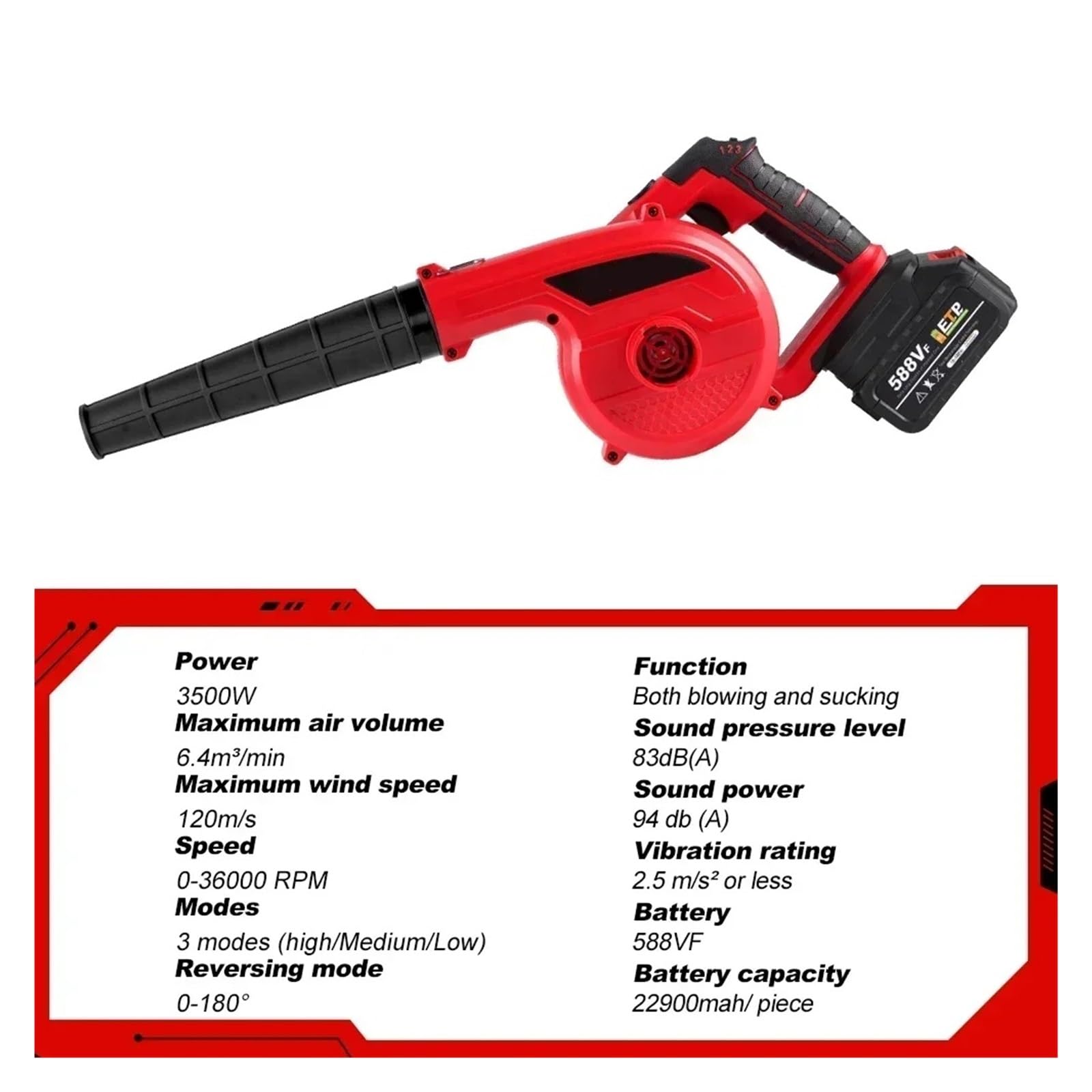 3500W Elektryczna Dmuchawa Powietrza Zasysająca Komputer Liściasty Bezprzewodowy Odkurzacz Kolektor Elektronarzędzia Do Akumulatora 18V Lekka PrzenośNa(2 Battery)