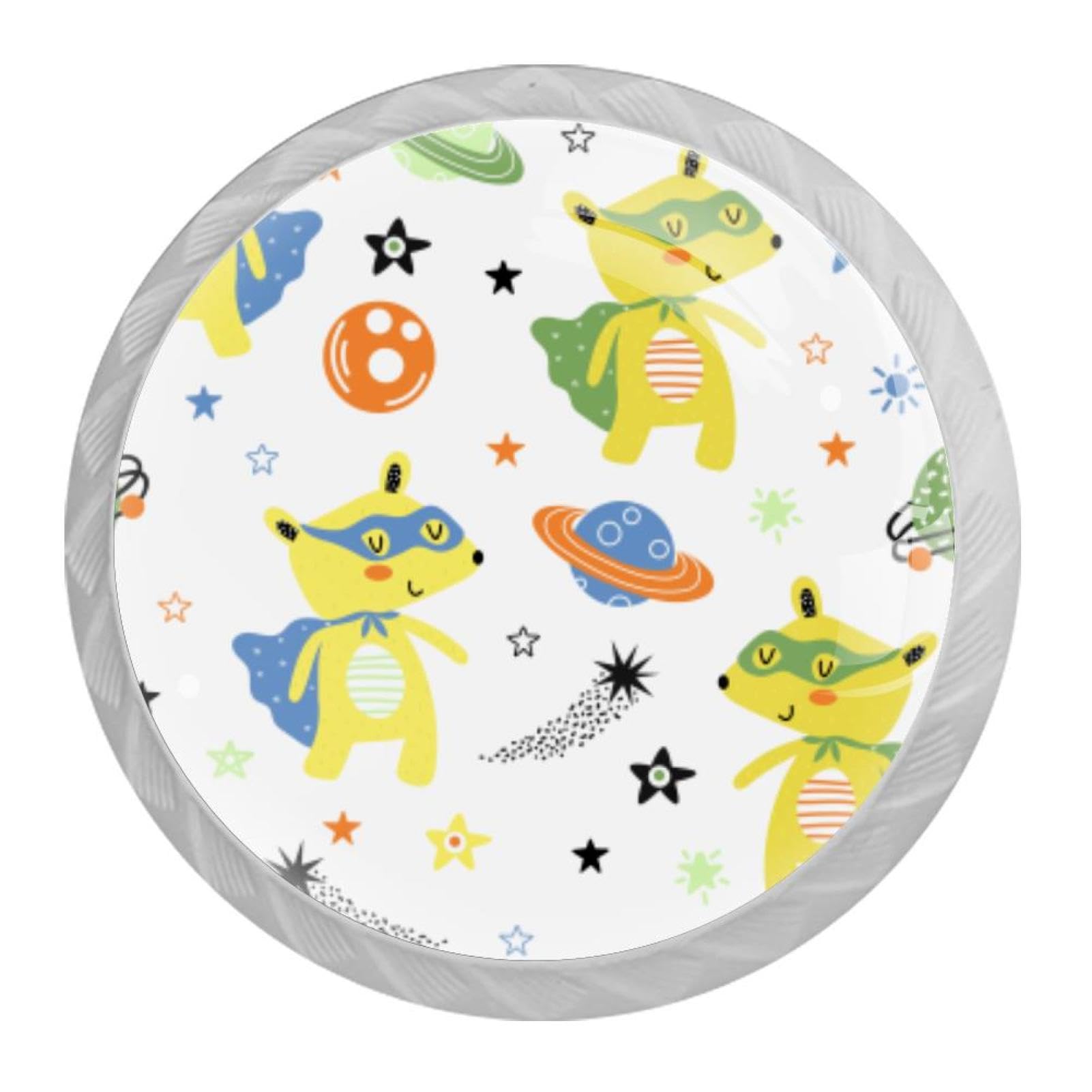 Tqmspg Multi03 4 Pieces Drawer Pulls Cute Fox Space Planet Stars Pattern Door Knobs Dresser Handles For Kitchen Wardrobe Cupboard Hardware Furniture
