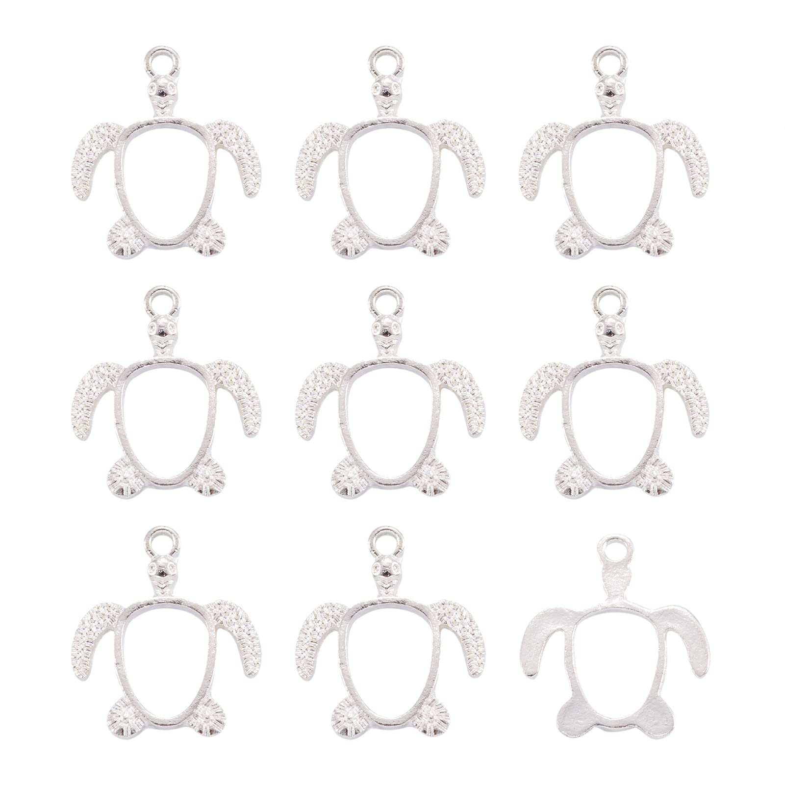 PandaHall 20pcs Tortoise Open Bezel Frame Pendants Silver Turtle Alloy Open Back Pendant Molds Hollow Resin Frames with Loop for Resin Jewelry Craft DIY Pressed Flower Making