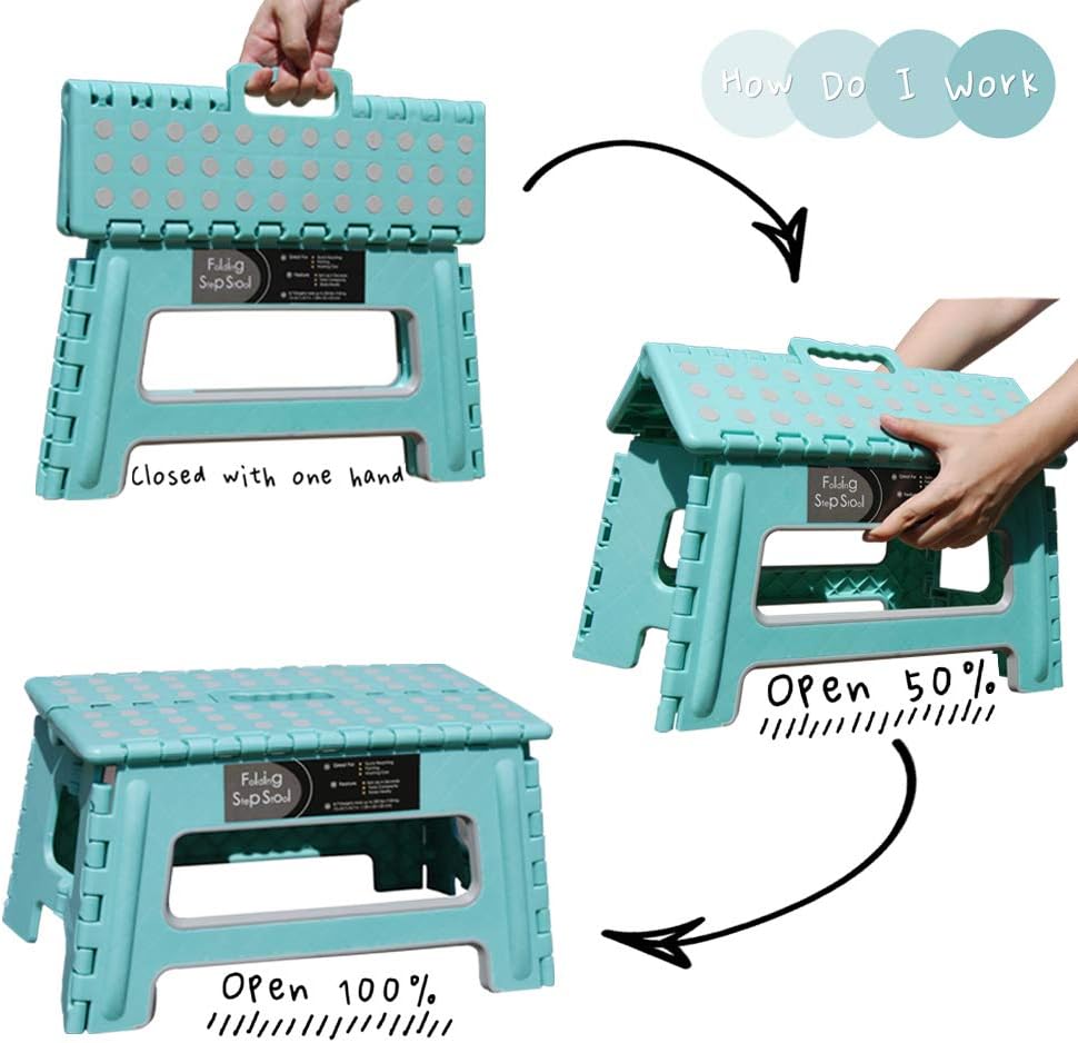 Folding Step Stool Pack of 2 - Contain 11" Taupe and 9" Wide Teal Height - Holds up to 300 Lbs - The Lightweight Foldable Step Stool is Sturdy Enough to Support Adults