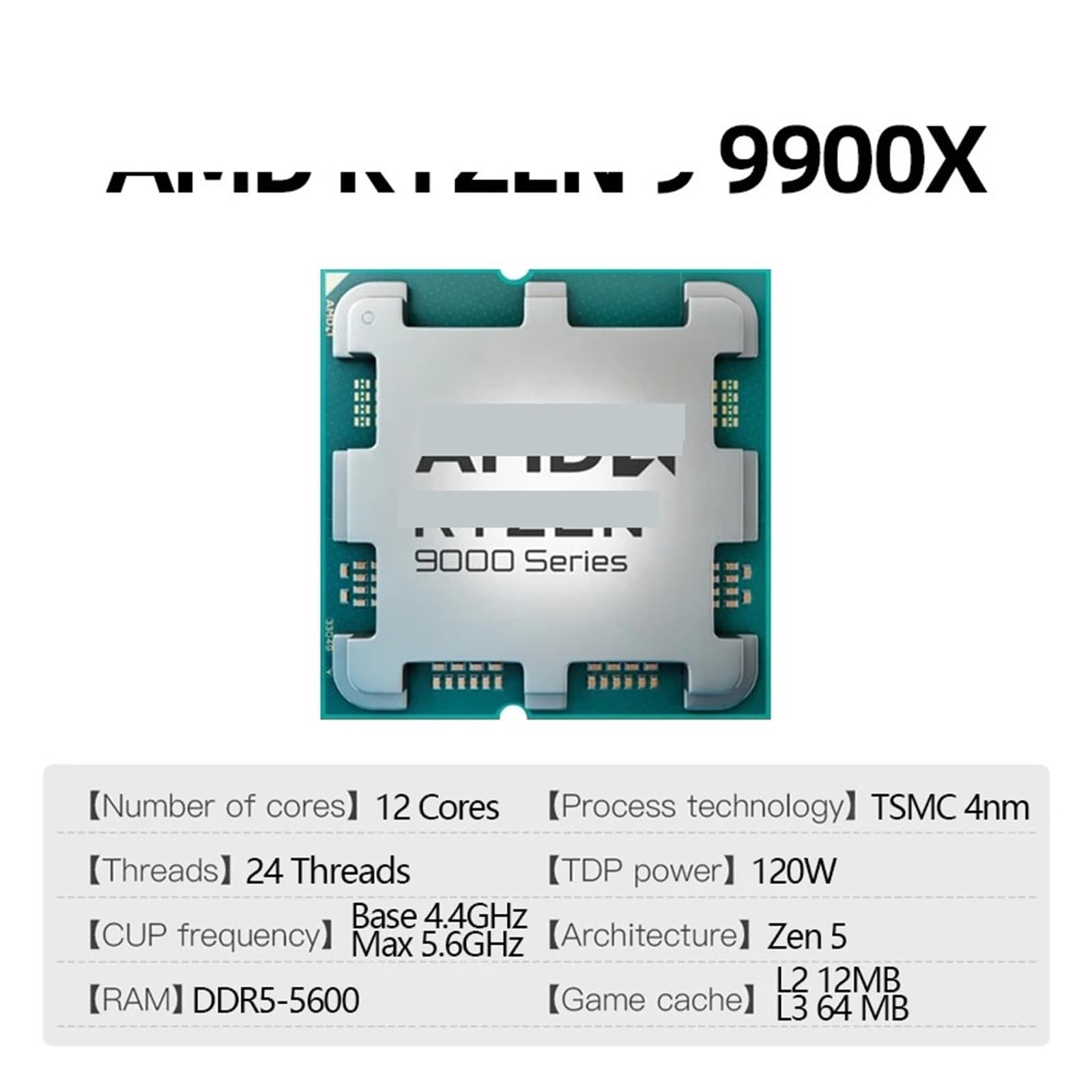 Processeur de Jeu Ryz-en 9 9900X jusqu'à 5,6 GHz, 12 cœurs, 24 Threads, Socket AM5, processeur de Jeu de Bureau sans Emballage