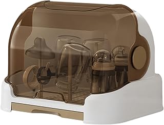 Estante de secado de biberones con labio, caja de almacenamiento de biberones para niños, a prueba de polvo con bandeja de goteo extraíble, soporte portátil para biberones, buena protección de sellado