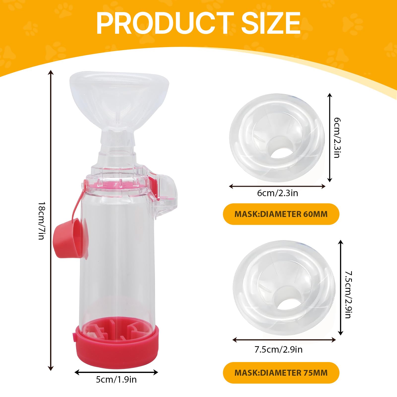 Cámara de Aerosol para Mascotas,Inhaler de Gato Inhaler portátil,Cámara inhalación para Gatos Perros,Espaciador inhalador Mano,máscaras 2 tamaños,con la Respiración y la Administración (Rosa)