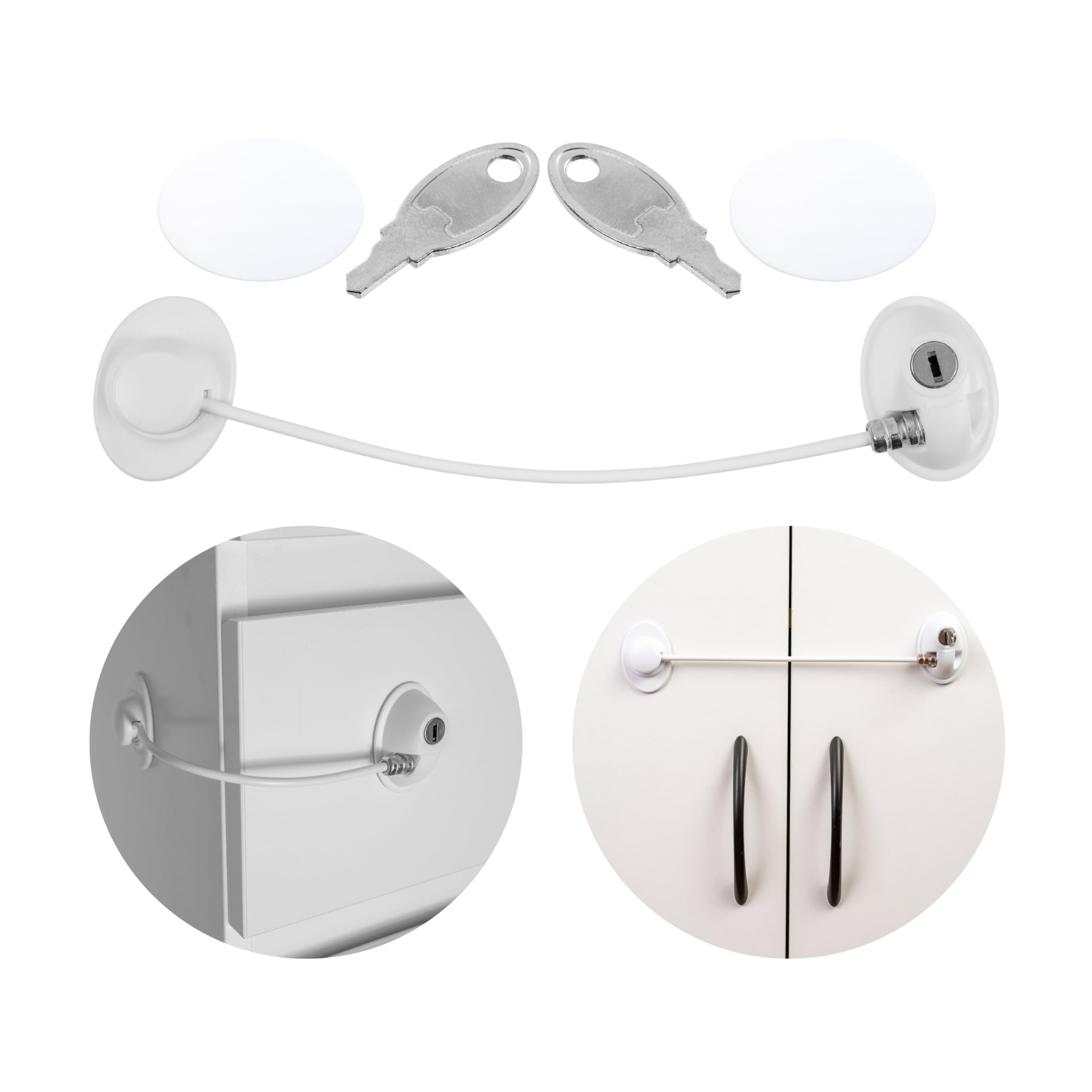 Sécurité adhésive avec serrure, 1 pack, en blanc, deux clés, pastilles adhésives de rechange, serrure adhésive verrouillable pour réfrigérateur, armoire, porte, fenêtre, sécurité enfant avec clé