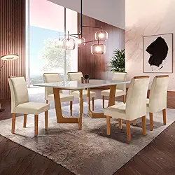 Conjunto Sala De Jantar Nápoles Tampo Vidro/mdf com 6 Cadeiras Luísa Smart Plus Cel Móveis Cinamomo/off White/bege
