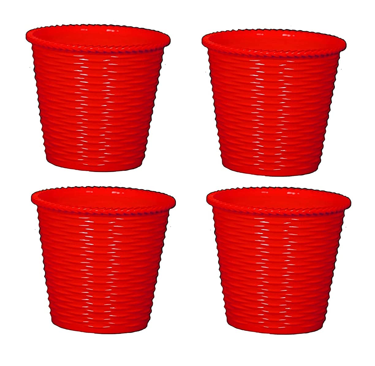 JRM Plastic Flower Pots Colorful Flower Plant Container for Home Decoration and Seedling (Pack of 4, Red)