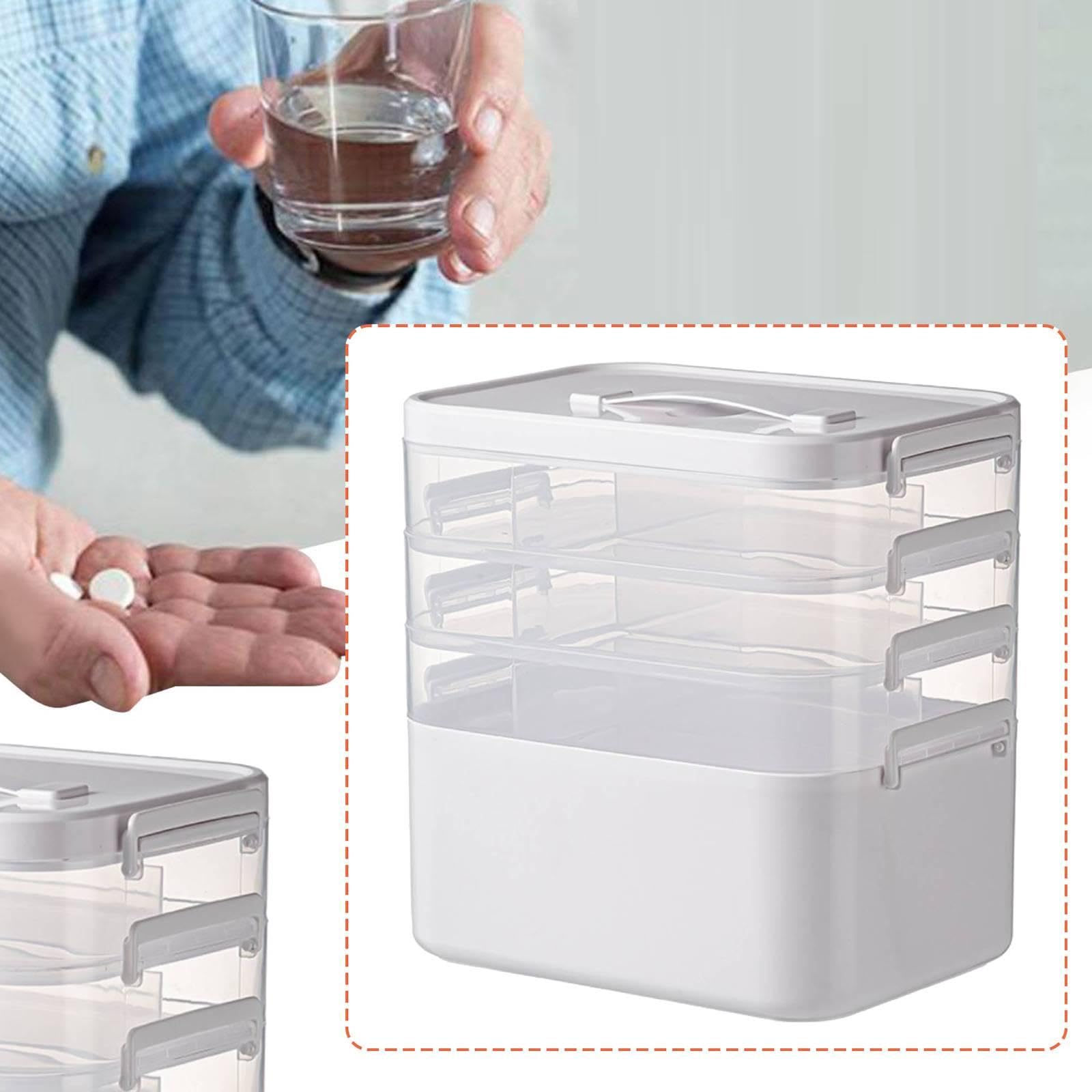 Scatola Porta Medicine Organizer Contenitore Multifunzione con Vassoio Maniglia E Scomparti in PP Adatta per Trasporto Scuola Bagno, 28.1 X 19.5 X 27.5