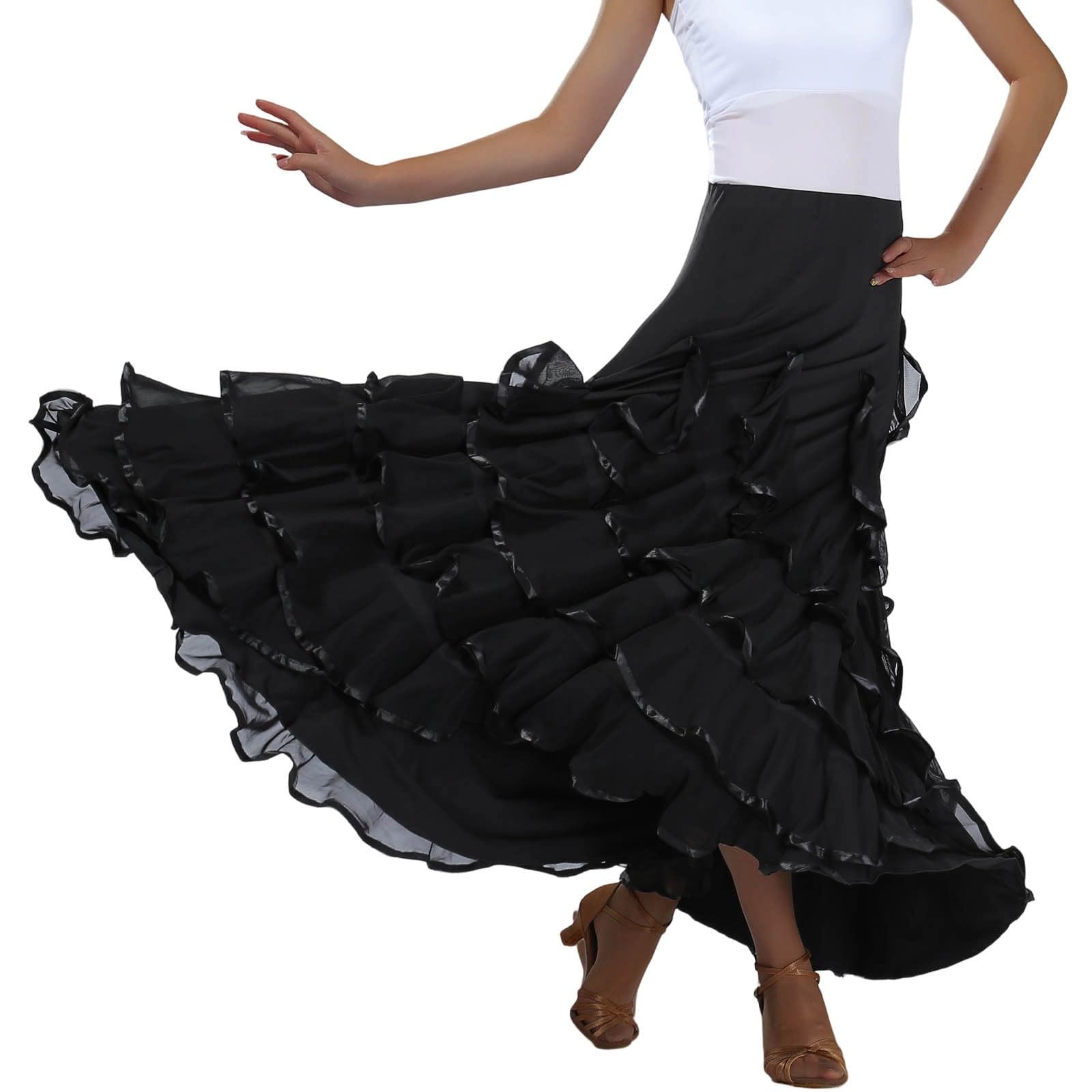 Faldas de Baile Sevillanas Mujer con Volantes Amplios, Falda Flamenca Tradicional