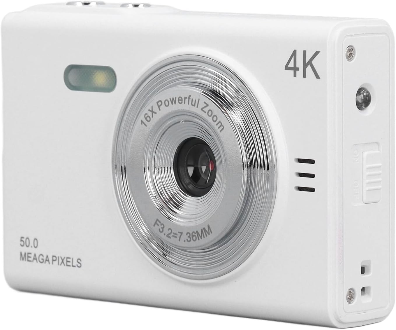 Digital Camera, 50MP Front and Rear Dual Camera HD Video Camera, 2.88in TFT Screen Anti Shake Smart Compact Camera for Wedding Party White.