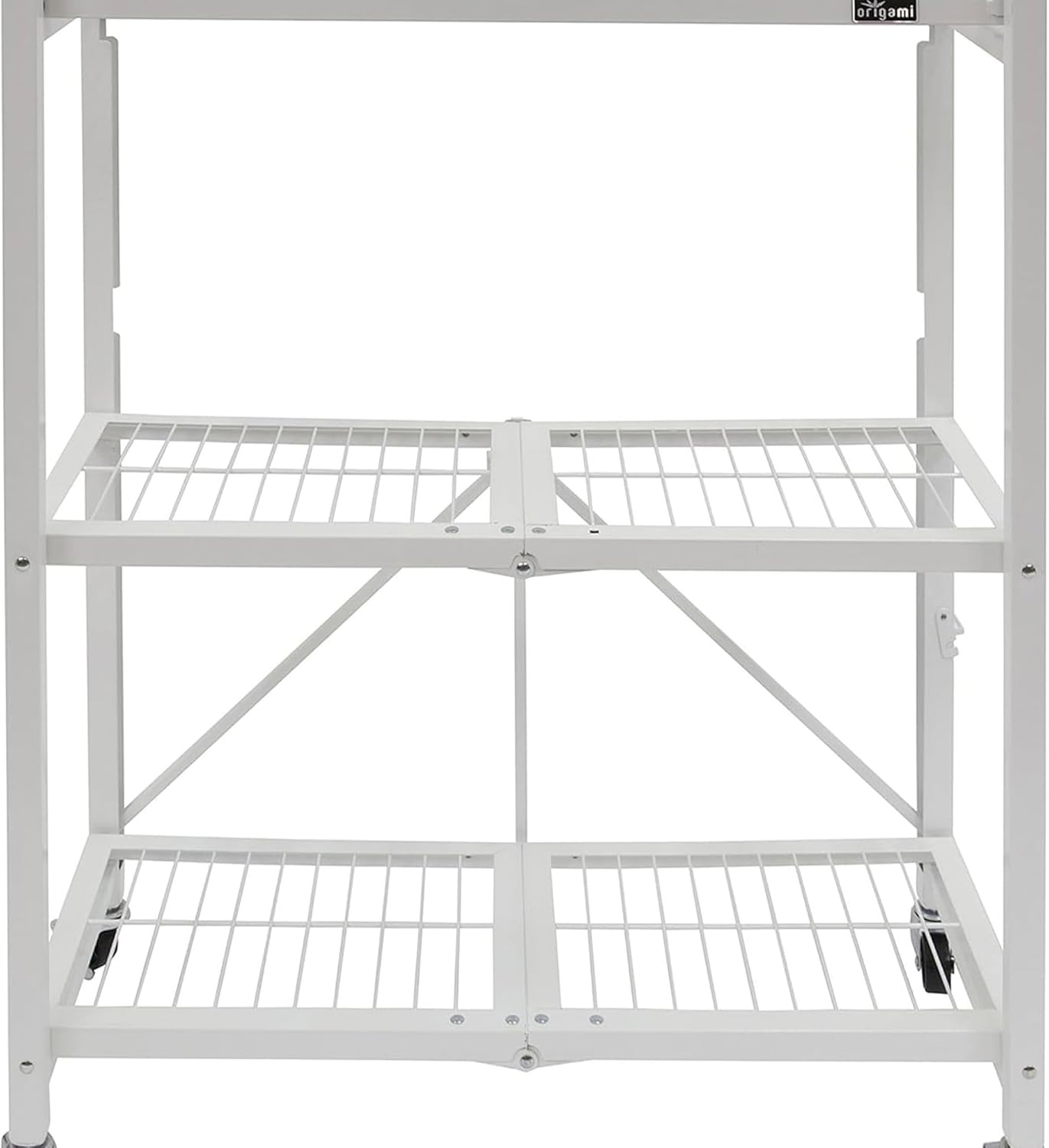 Origami 2-Pack General Purpose Foldable 3-Tier Shelf Storage Rack & Wheels, R3, White