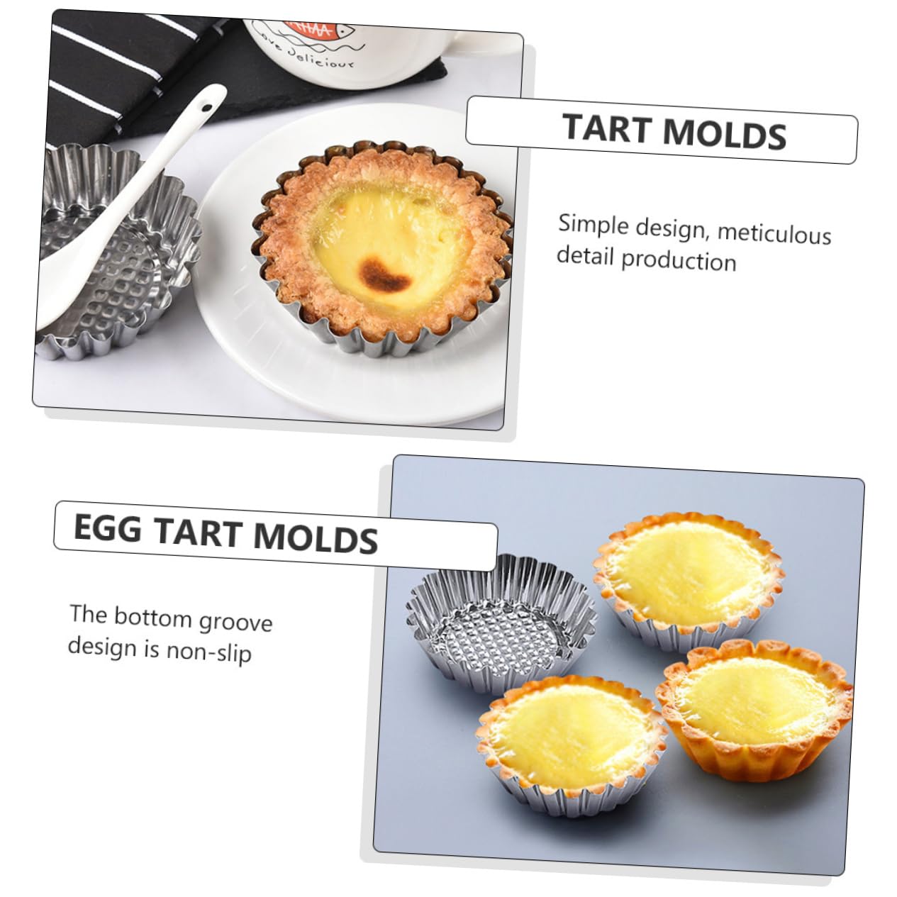 BRIGHTFUFU Egg Tart Molds 6pcs Stainless Steel Tart Molds Mini Baking Pans Flower Shape Easy to Demold Reusable