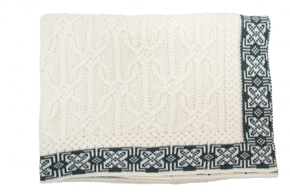 Aran Crafts Soft Cable Knitted Jacquard Throw Blanket, 100% Merino Wool, Authentic & Traditional, Fisherman Sweater-Style Knit, Made in Ireland, X5046-NAT