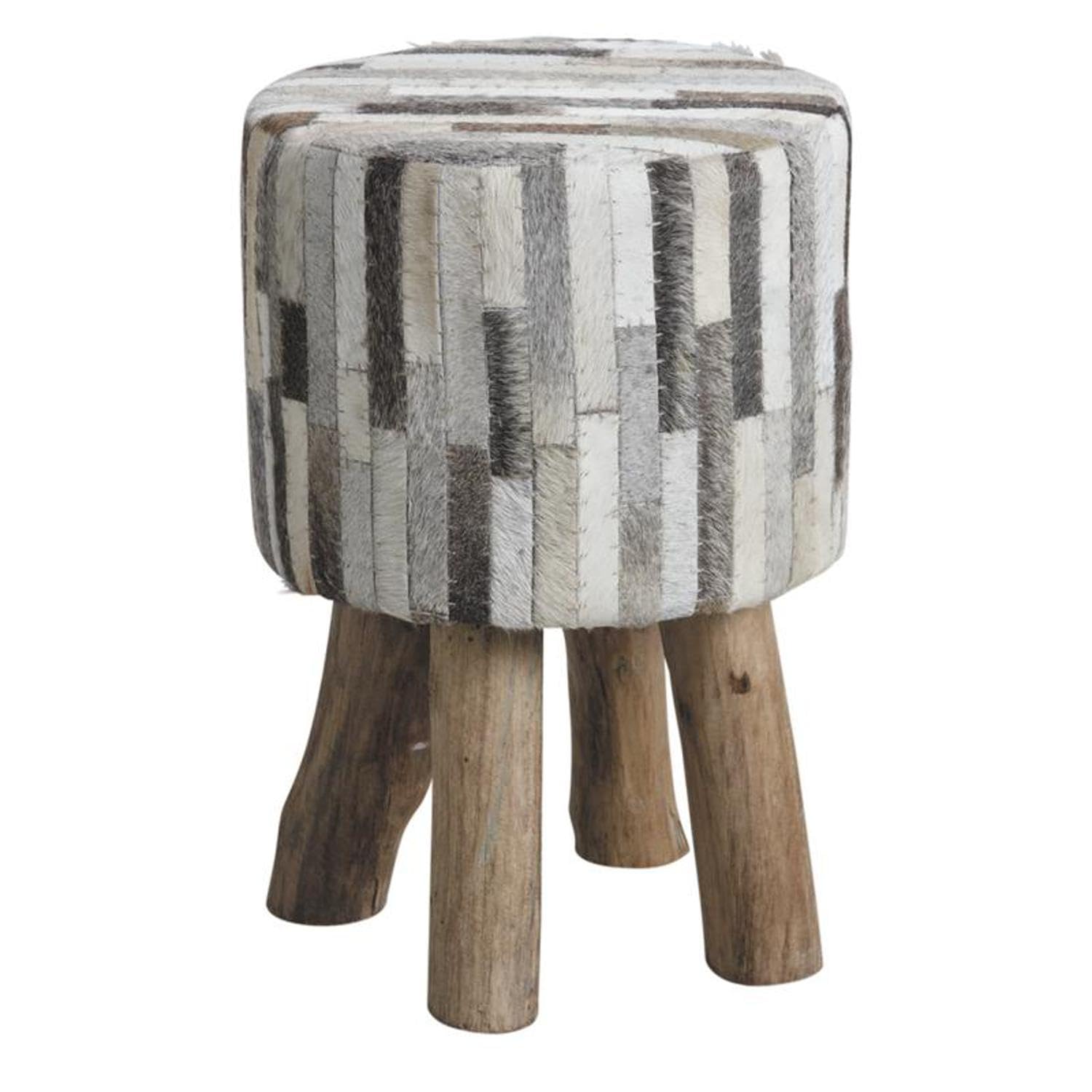 Tabouret haut de gamme en peau de vache naturelle et pieds bois