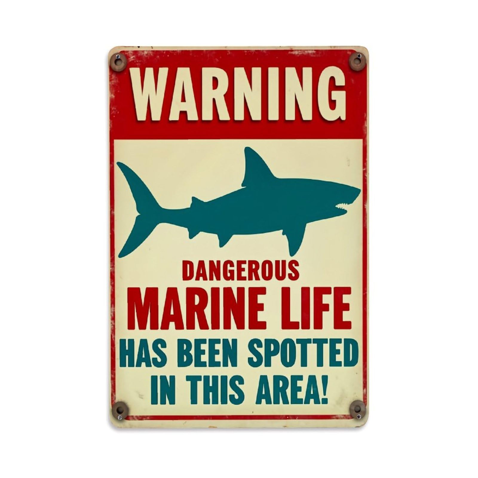Jdyaojiesheng Vintage Warning Shark Marine Life Sign Tin Sign Retro Metal Wall Decor Metal Poster, Home Bar Garage Farmhouse Cafe Wall Art Decoration 8X12inches