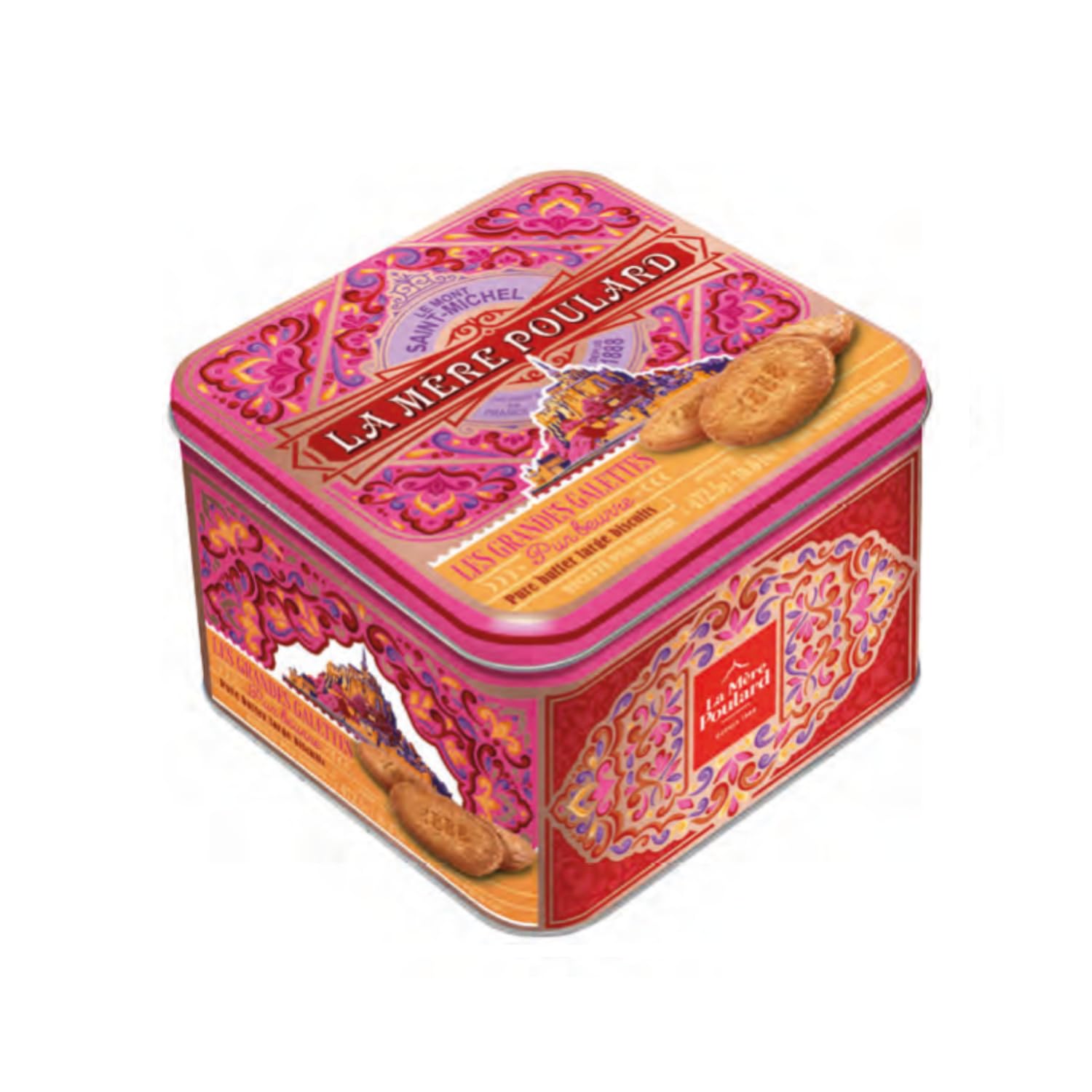 La Mère Poulard | Biscotti Puro Burro Salato Caramello | Latta Metallo Biscotti Francesi Burro Grandi Gallette - 472.5 Gr | Lattine Cucina Decori Frollini Regalo