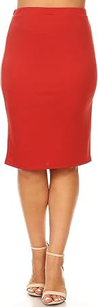 Plus Size Solid Casual Sexy Knee Length High Waist Pencil Skirt Rust 3XL