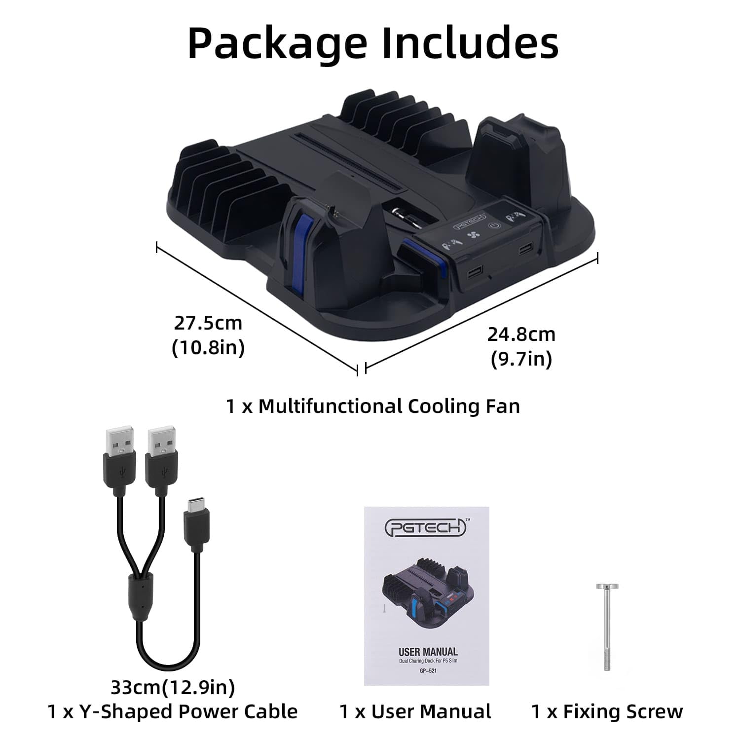 Mcbazel PS5 Slim Station de Charge de Refroidissement Turbo 3 Vitesses Multifonctionnelle Double Manette Chargeur de Ventilateur pour PS5 Slim Disc/Digital Console – Noir(Non pour PS5/PS5 Pro)