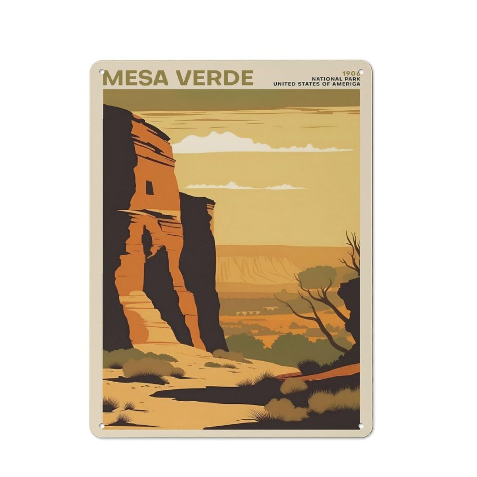 Junmoney Style Mesa Verde National Park Industrial Metal Wall Decor 40X30cm, Tin Sign For Workshop, Basement, Shed Or Games Room