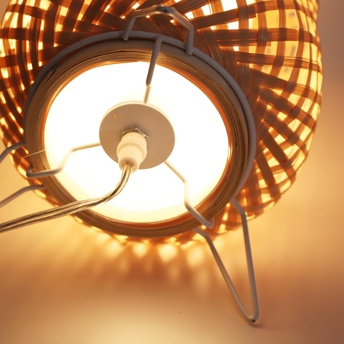 Alpinaluz Lampada da tavolo in vimini E27 - stile vintage nordico con paralume e diffusore interno in policarbonato trasparente