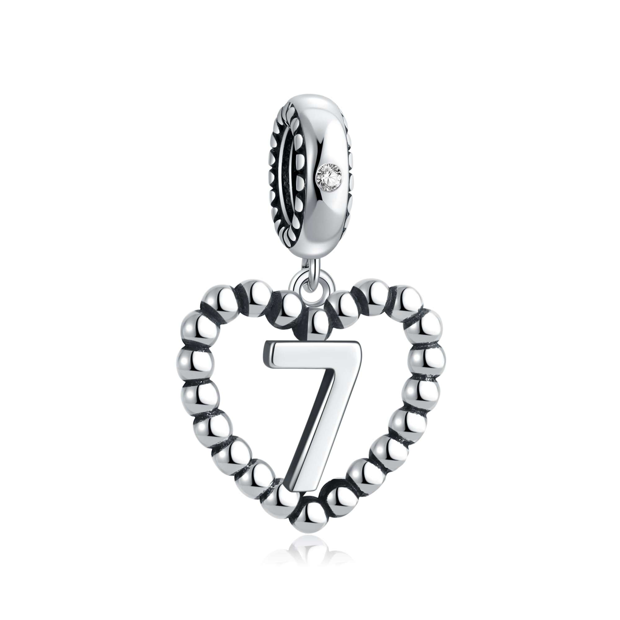 Lucky Number 1.2.3.4 to 70 Charms 925 Sterling Silver Heart Bead with Clear CZ Stone Fits Pandora Charms Bracelet Necklace Meaningful Valentine