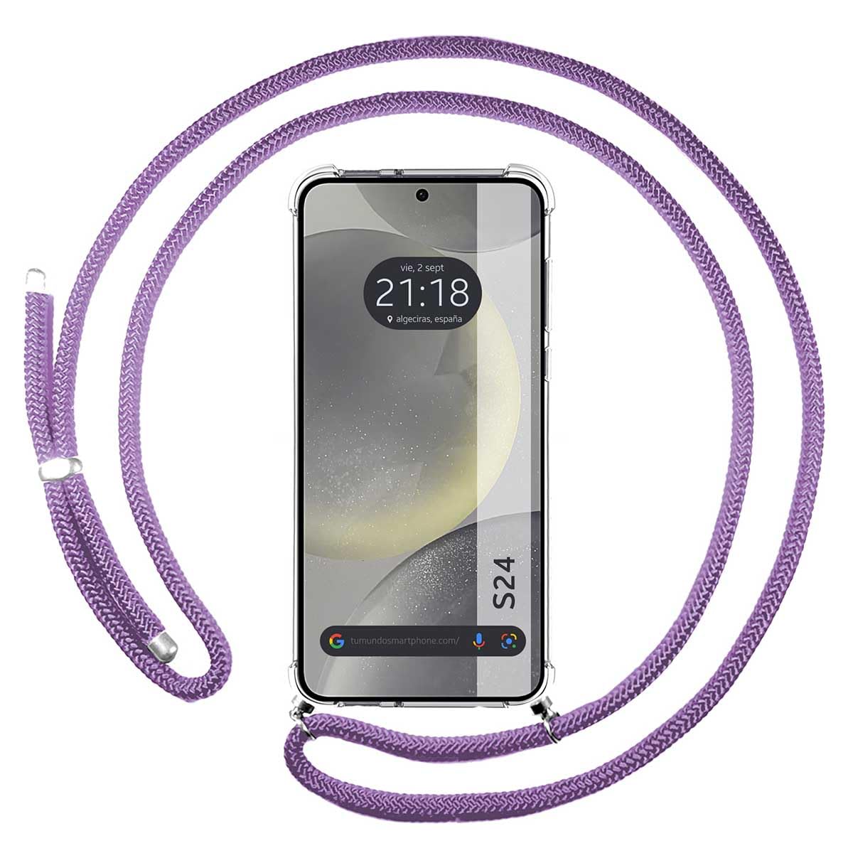 Tumundosmartphone Transparent Hanging Case for Samsung Galaxy S24 5G with Purple Cord