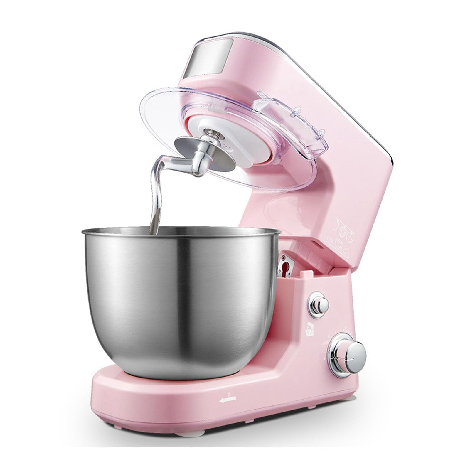 Robot pâtissier 600W rose avec bol inox 4L et batteur électrique 6 vitesses