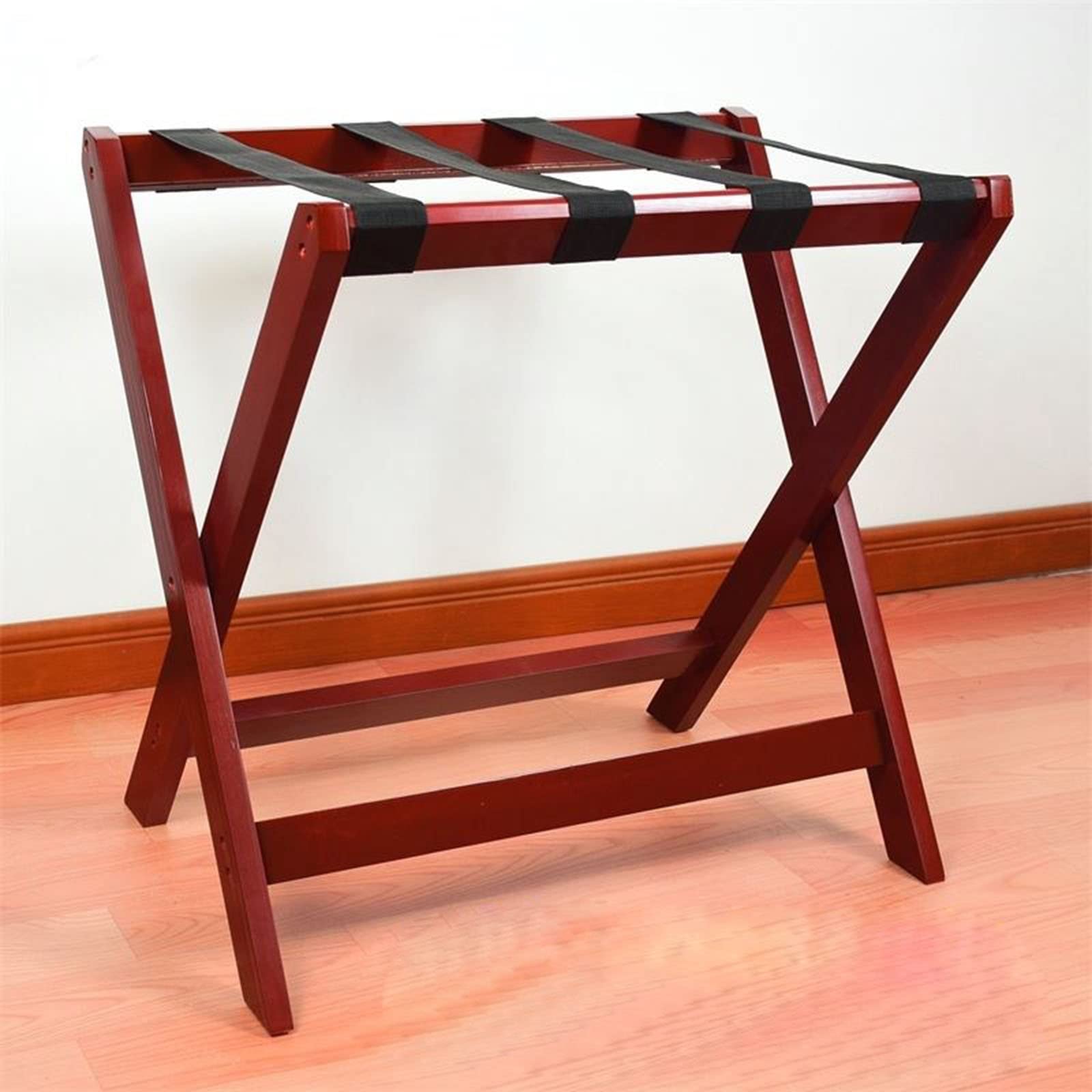Étagère de Rangement Porte-Bagages Durable en Bois et Porte-Vêtements au Sol Pliant pour Chambre