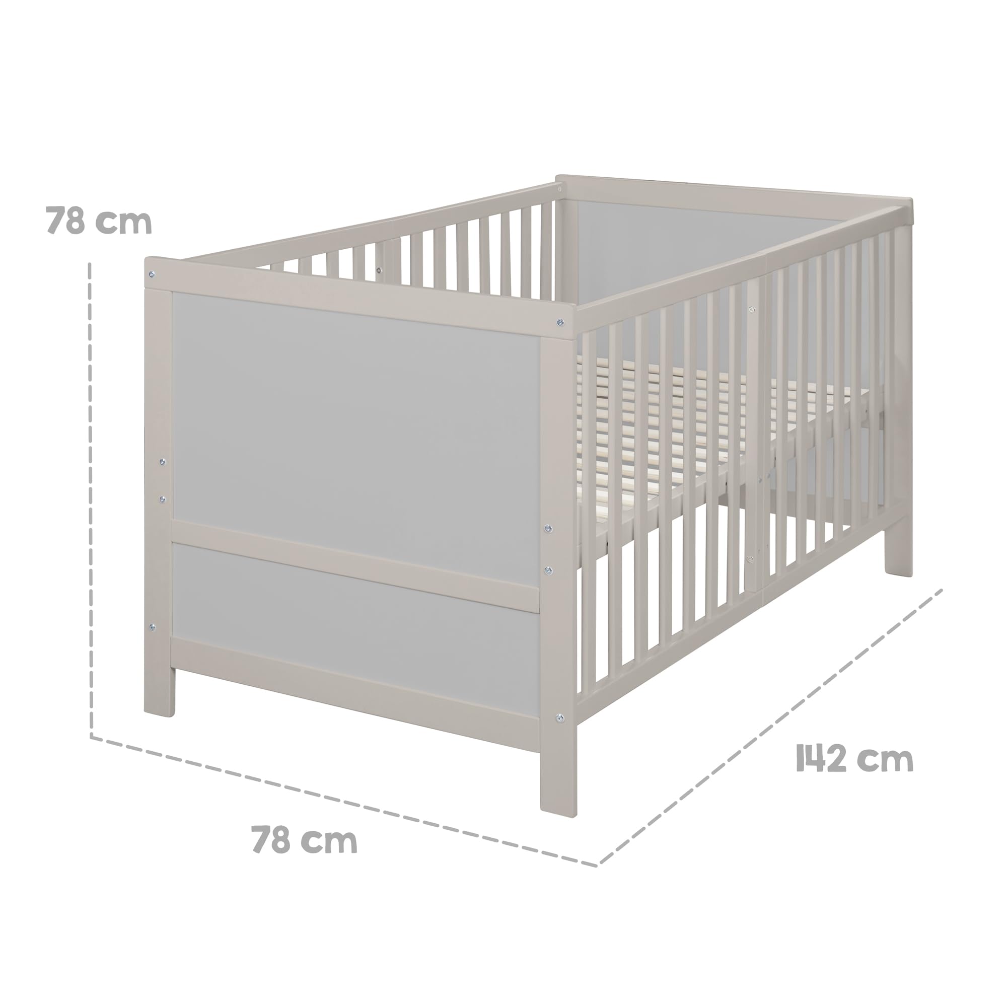 roba Lettino Trasformabile EASY SLEEP - 70 x 140 cm - Elementi Convertibili Inclusi - Montaggio Rapido - Resistente e Moderno - 3 Altezze - Legno Laccato Grigio Chiaro
