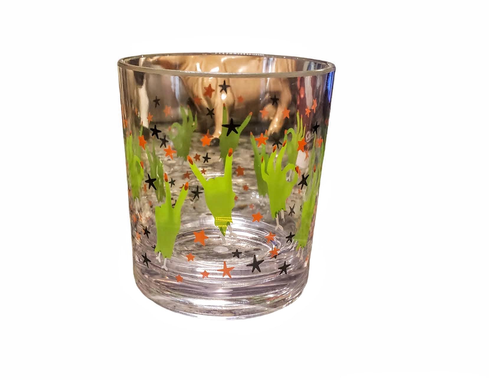 Halloween DOF Acrylic Spooky Stars and Witch Hands Glasses 12 OZ - 3.5 x 3.5 Inches - Set of 4 Double Old Fashion Glasses