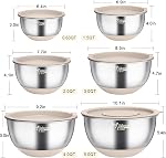 Wildone Mélanger des bols avec des lids hermétiques, 22 PCS Bols de nichoir en acier inoxydable, avec 3 Pièces jointes, marques d'échelle & Bas antidérapant, taille 5, 4, 3, 2,1.5, 0.63QT, idéal pour le mélange & Préparation