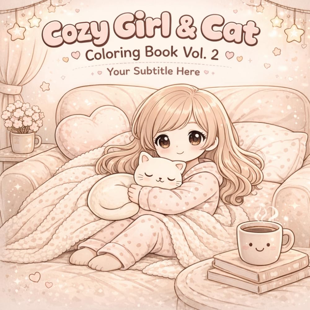Cozy Girl & Cat Coloring Book Vol. 2: Lazy Weekend Vibes – Cute Kawaii Bold and Easy Designs for Relaxation