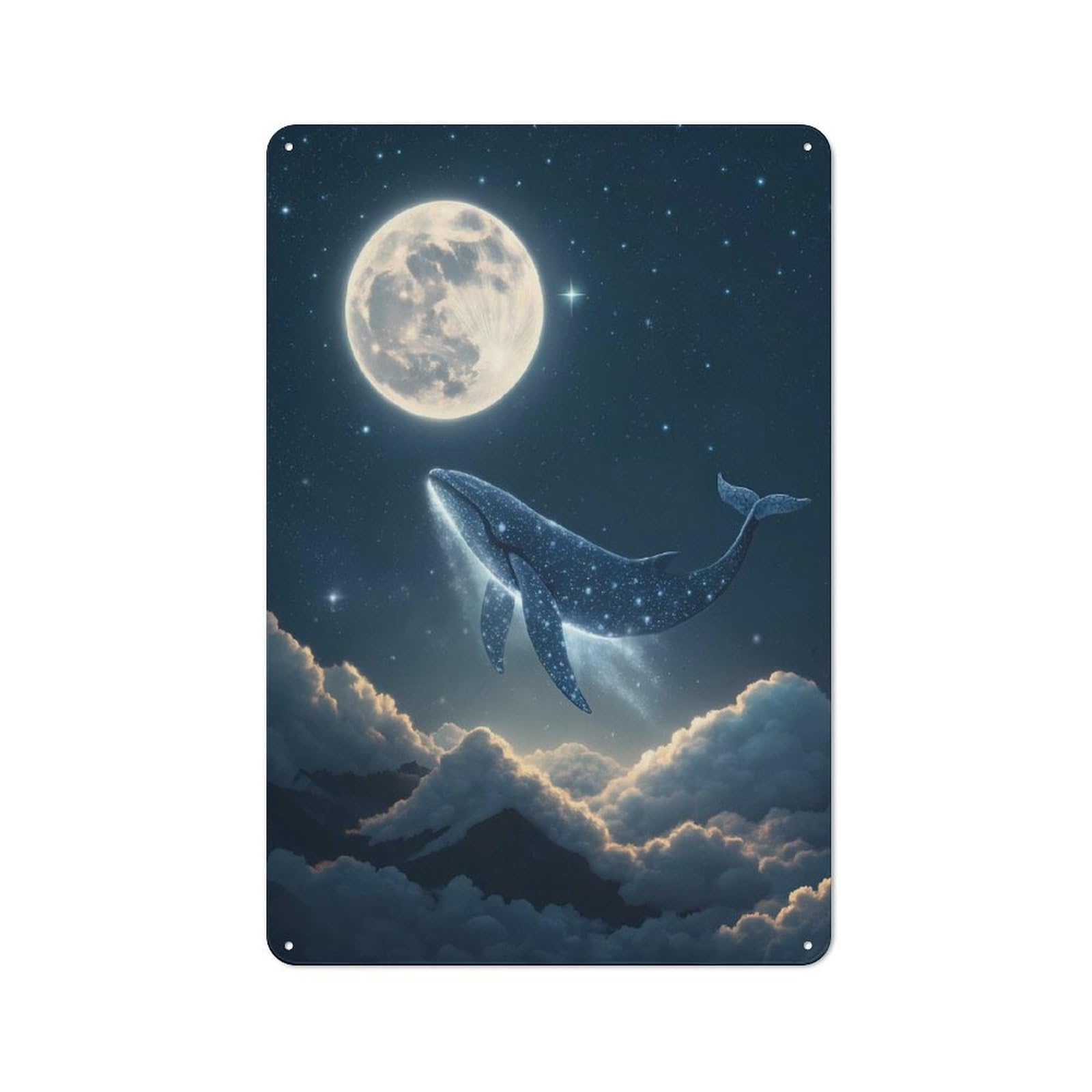 Junmoney Celestial Whale In Starry Night Sky Tin Sign With Design 30X20cm, Weathered Look Shed Wall Plaque For Tool Room, Garage, Studio Or Home Bar