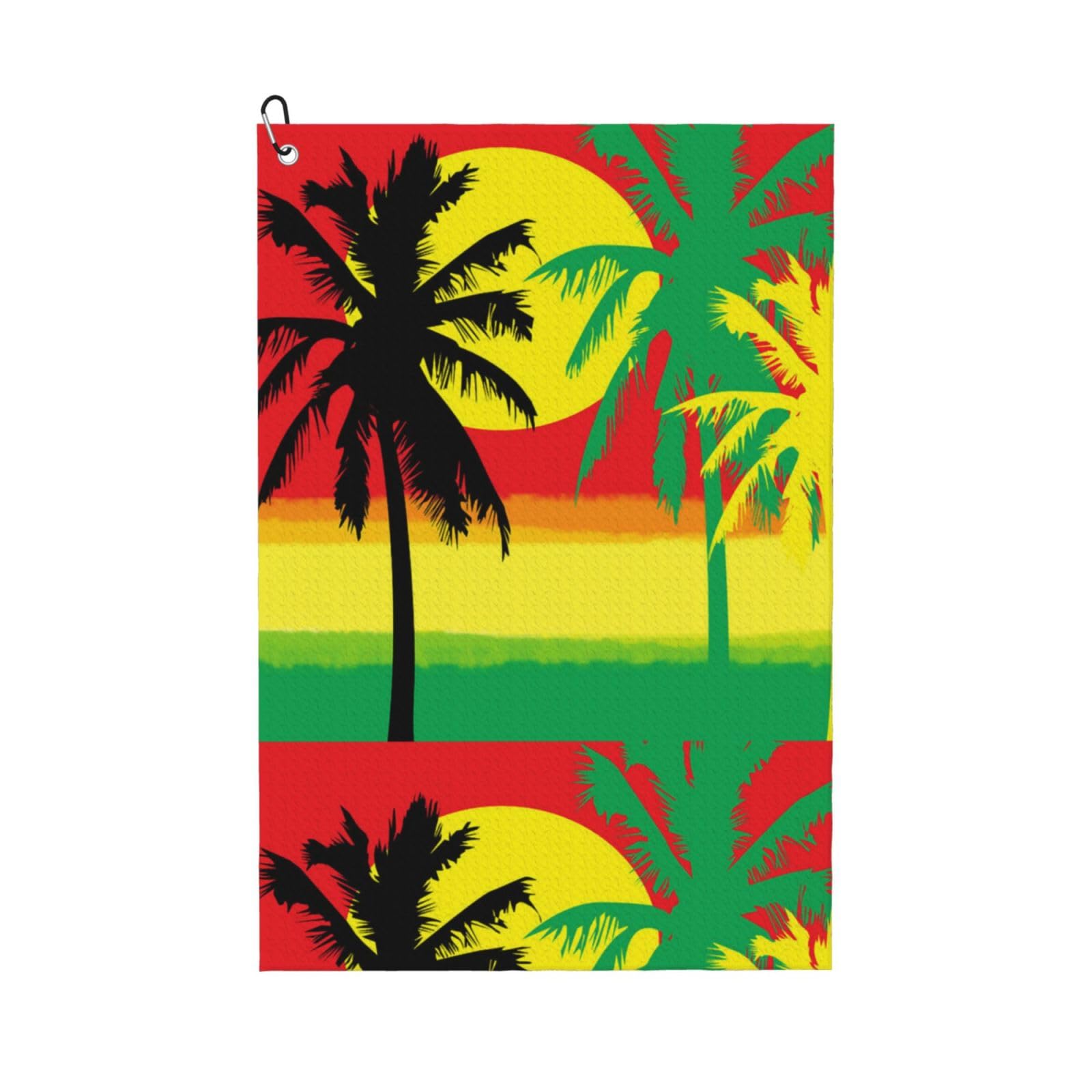 peiyeety Rasta Palm Tree Microfiber Golf Towel with Carabiner Clip, 16x24 Inch Absorbent Waffle Weave Towel for Golf Bags