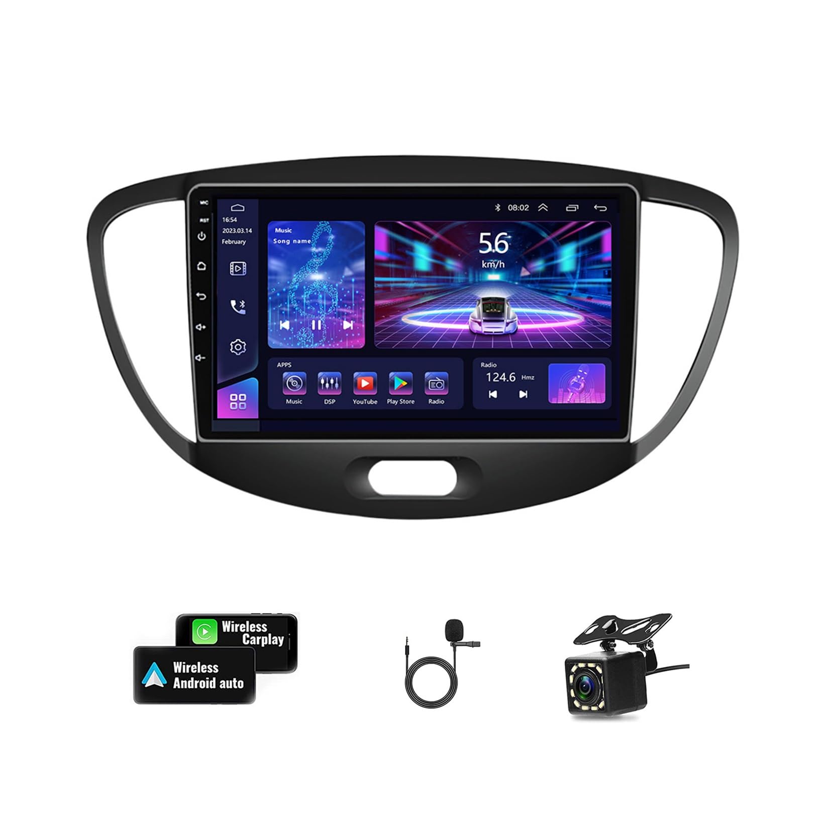 Autoradio Android pour Hyun-dai I10 2007-2013 9'' Écran tactile Multimédia Accessoires de voiture Autoradio à écran tactile avec Bluetooth GPS Support Mirror Link SWC (Couleur : Y1E WIFI 4 c