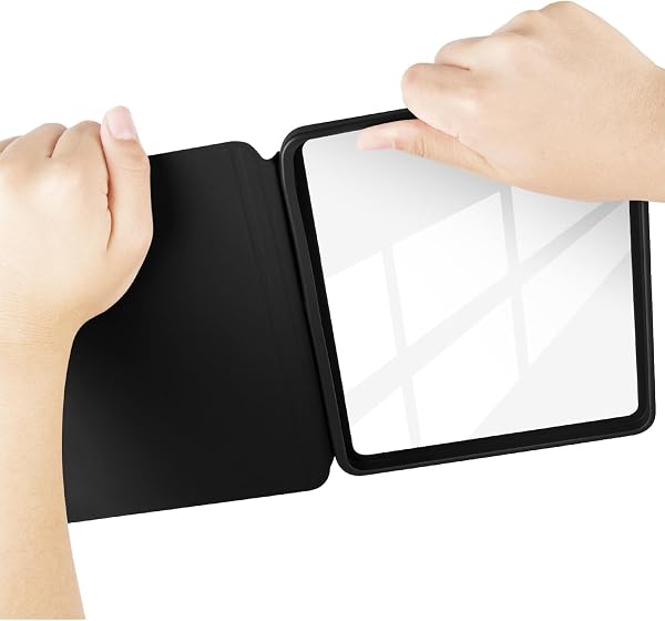 GIOPUEY Coque Compatible avec Kobo Libra Colour/Kobo Libra 2, étui en Cuir, étui à Rabat [Coque Arrière Transparente PC TPU] Texture Semblable à Celle de la Peau - Black - 3