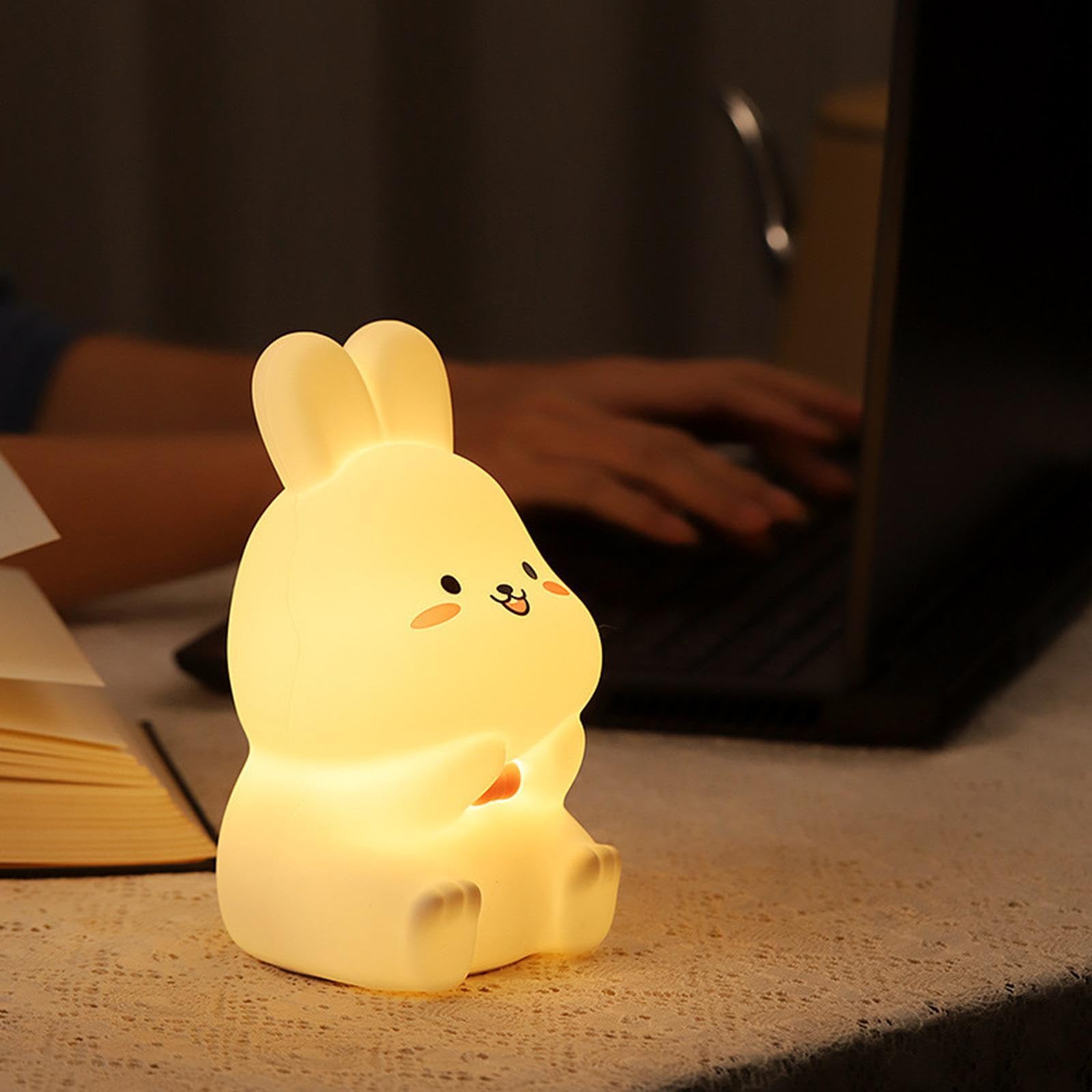 predolo Linda lámpara de luz de Noche para bebé, lámpara para niños, atenuador de Color de Conejo, lámpara Recargable de Silicona Suave para Regalo de