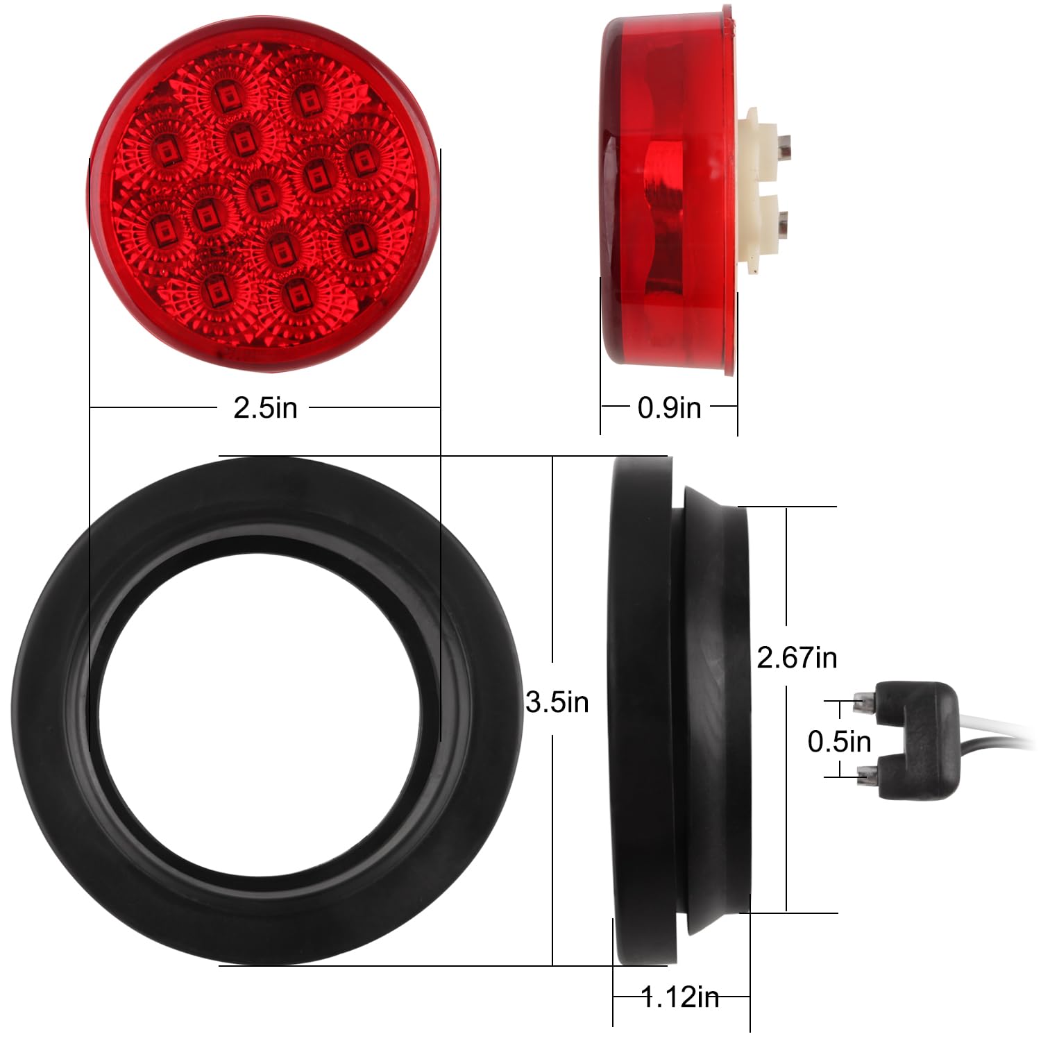 Maxxhaul 2 In. Led Round Clearance Side Marker Light Amber With Grommet 8D