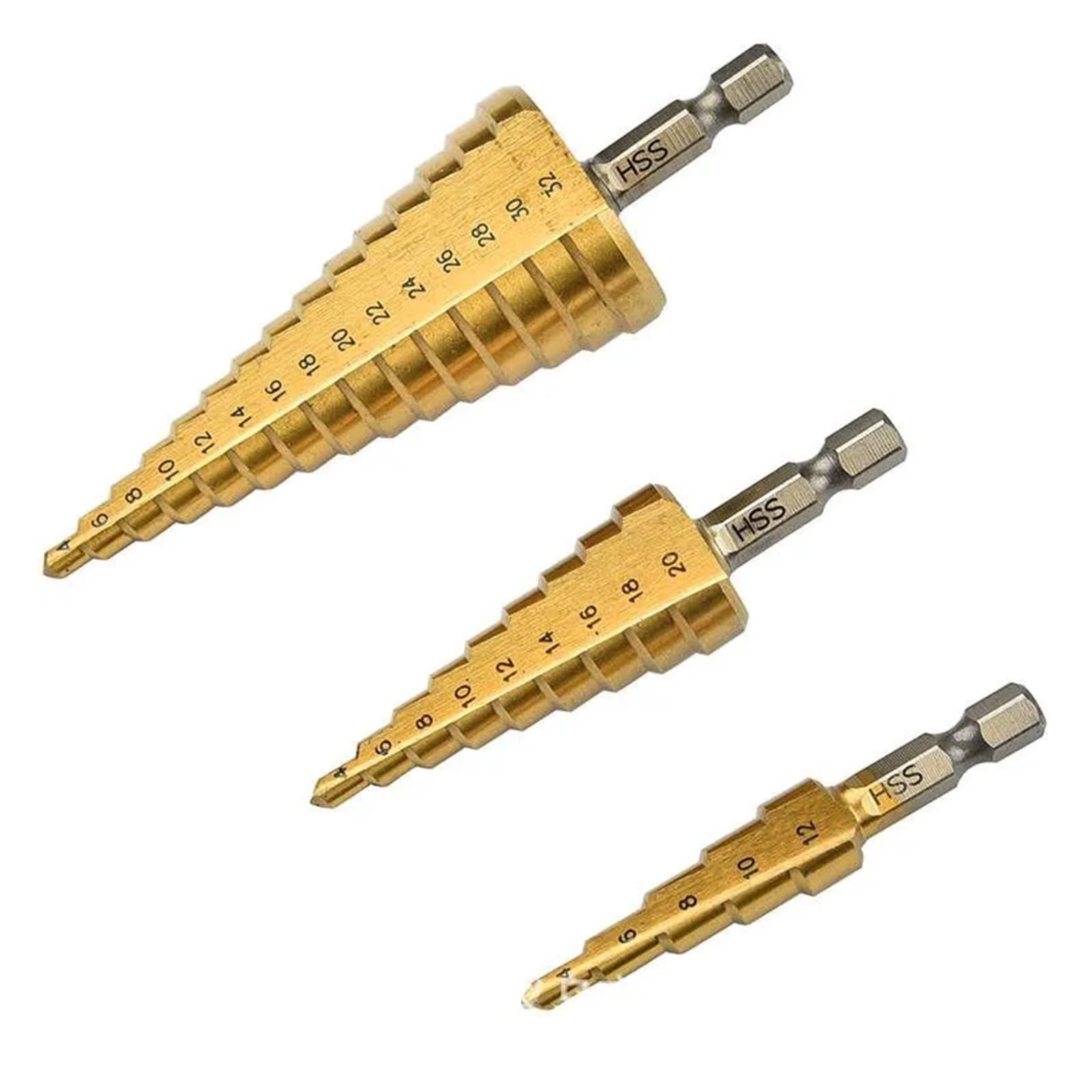 broca escalonada broca escalonada en espiral, Juego de brocas escalonadas de 3 piezas 3 12 mm 4 12 mm 4 20 mm 4 32 mm HSS