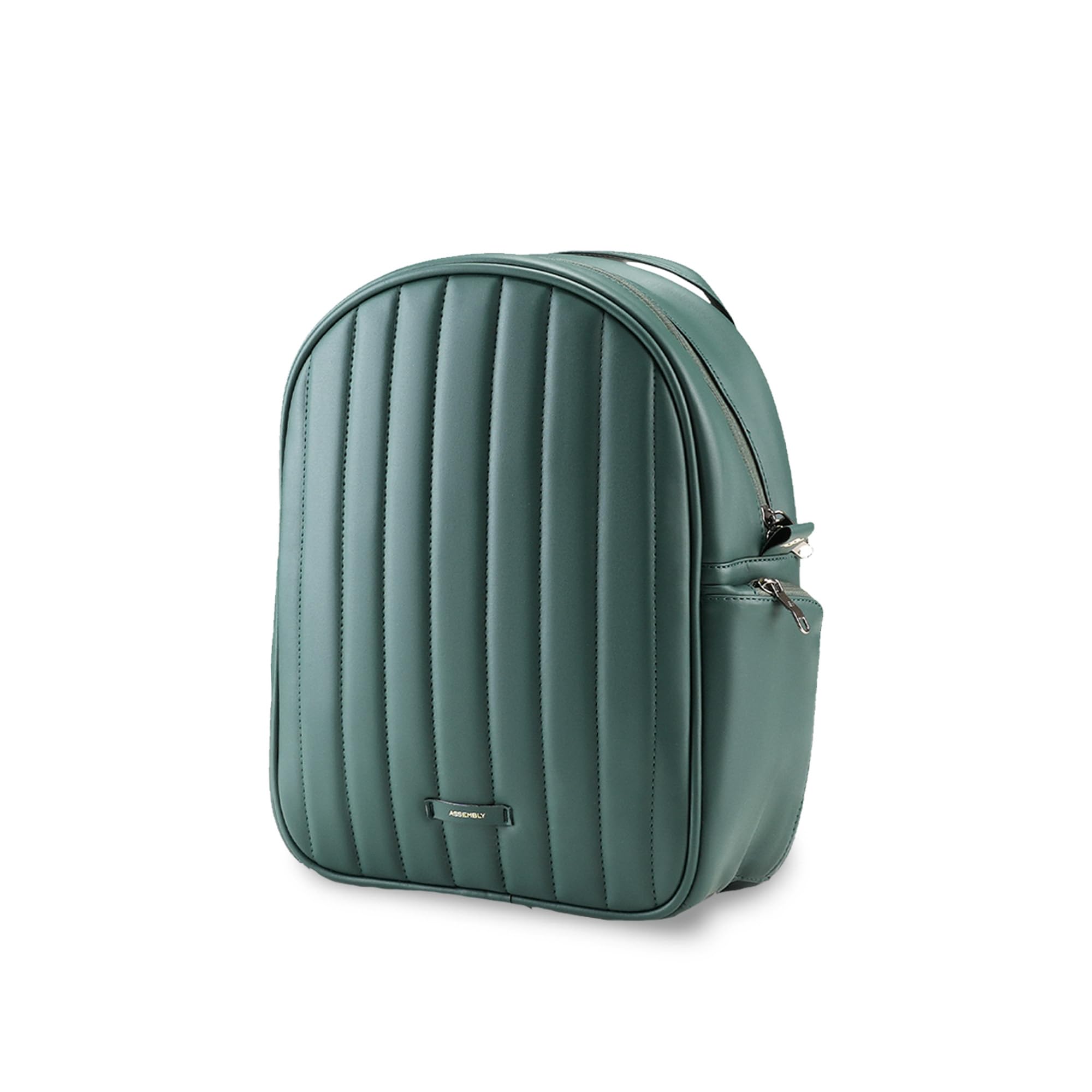 Assembly Conchita Quilted Women Backpack 12L Smooth PU with Dedicated Tablet Compartment Dual Side Zipper Pockets Compact Structured Design Green-image-36