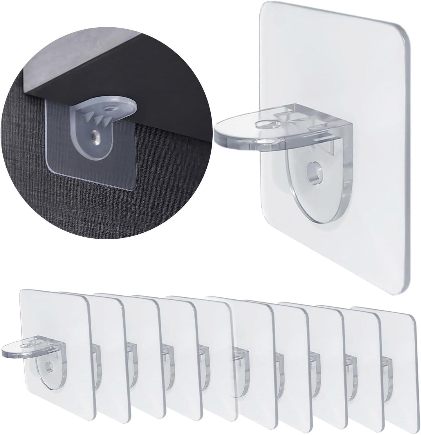 YTM Shelf Support Hooks Shelf Holder pegs Adhesive Pegs Punch Free Shelf Brackets for Wardrobe Cabinet Layer-Load Bearing Hooks (Pack of 10)-image-11