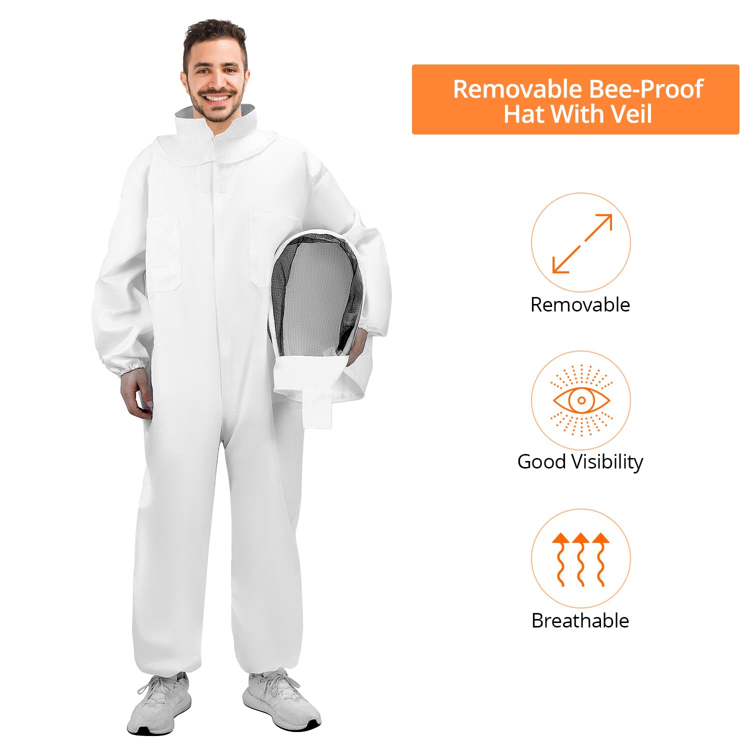 QWORK® XL Imkeranzug, Bienen Schutzkleidung, Imkerjacke mit Schleier, für Professionelle Bienenbisse Verhindern
